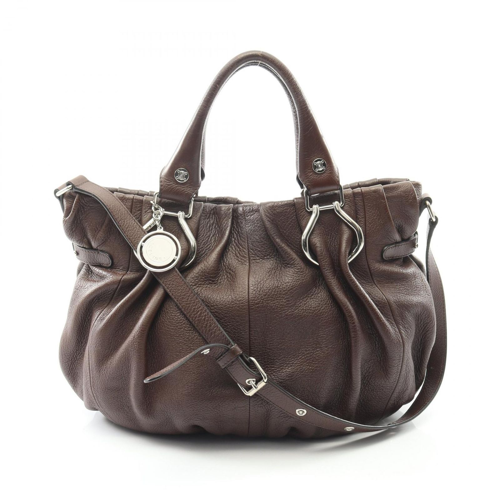 セリーヌ CELINE ショルダーバッグ ピロー スモール ブラウン レザー ピロー スモール 2wayショルダー レディース Used B