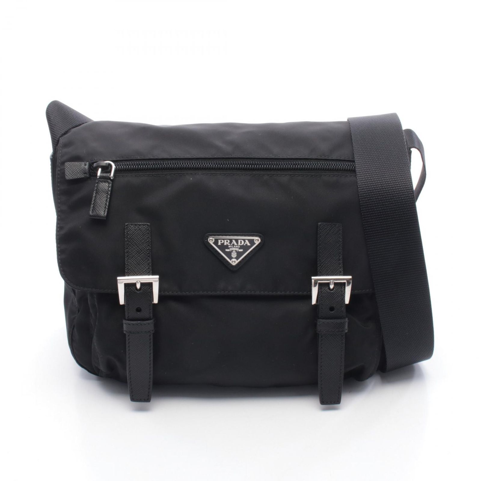 プラダ PRADA ショルダーバッグ ブラック ナイロン レザー トライアングルロゴ メッセンジャーバッグ ユニセックス Used A