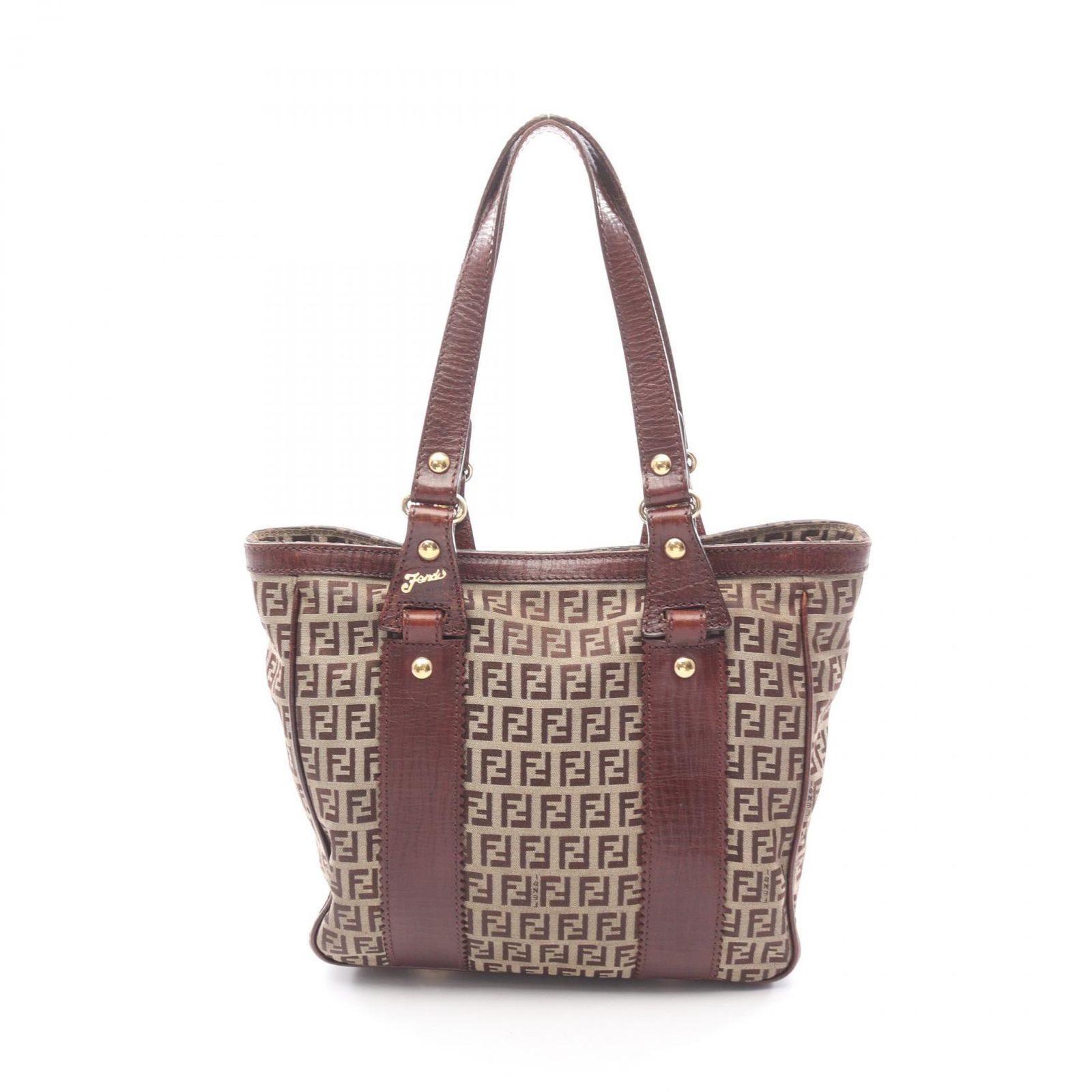 フェンディ FENDI トートバッグ ズッキーノ ベージュ/ダークブラウン キャンバス レザー ズッキーノ トート レディース Used B