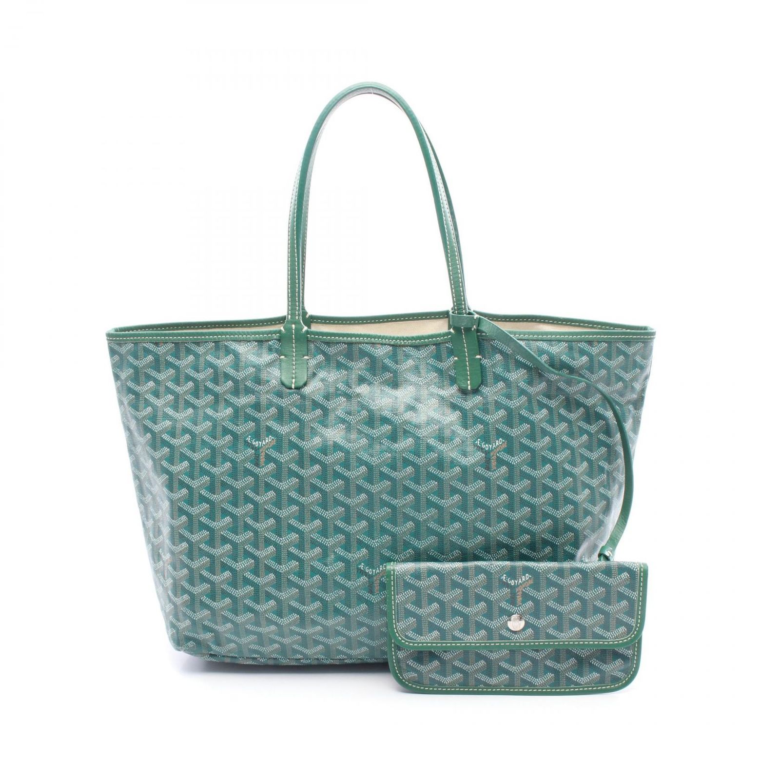 ゴヤール GOYARD トートバッグ サンルイPM グリーン PVCコーティングキャンバス レザー サンルイPM レディース Used B