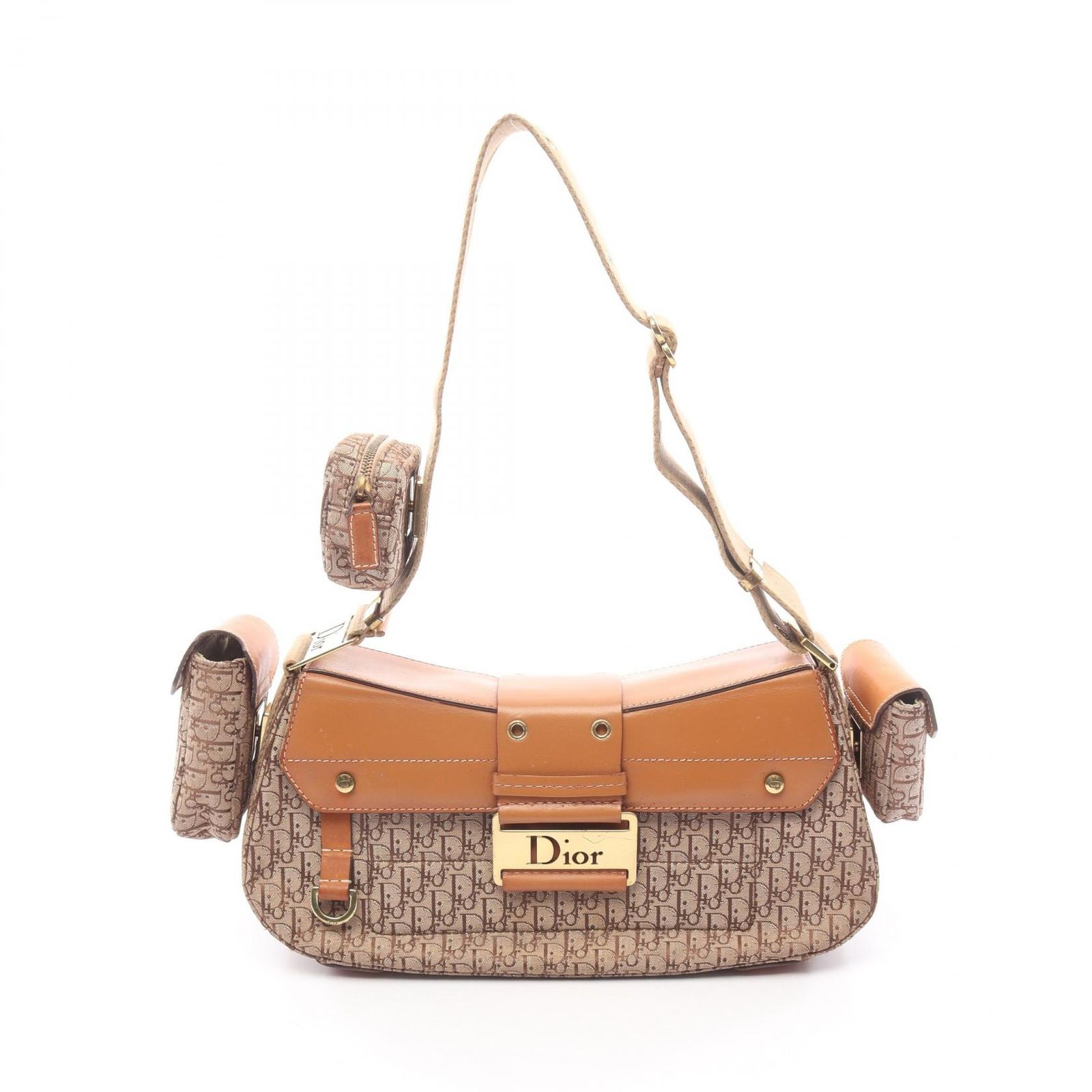 ディオール Dior ショルダーバッグ ストリートシック トロッター ベージュ キャンバス レザー ストリートシック ショルダーバッグ レディース Used A