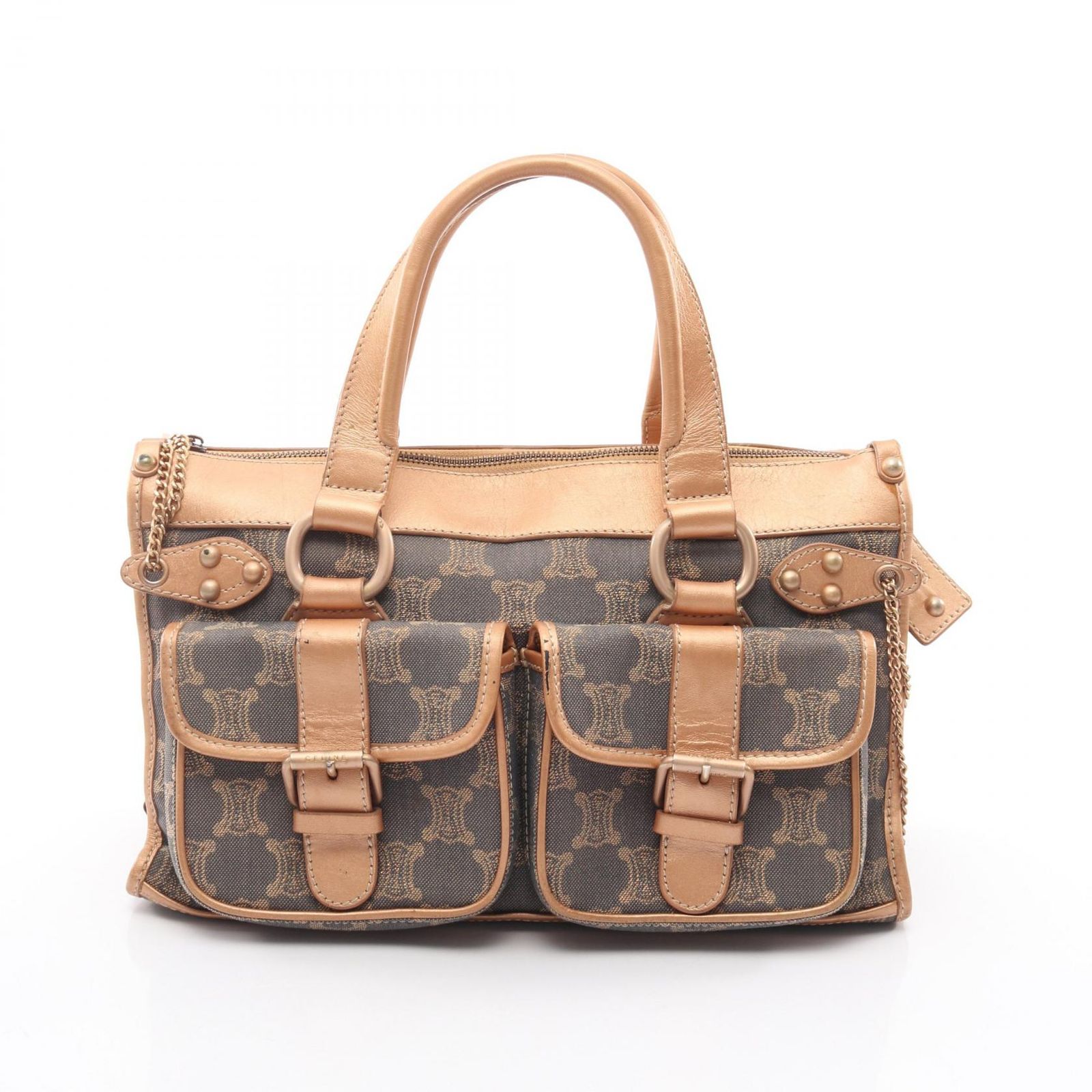 セリーヌ CELINE ハンドバッグ パリマカダム ブラック/ローズゴールド キャンバス レザー マカダム ハンドバッグ レディース Used B
