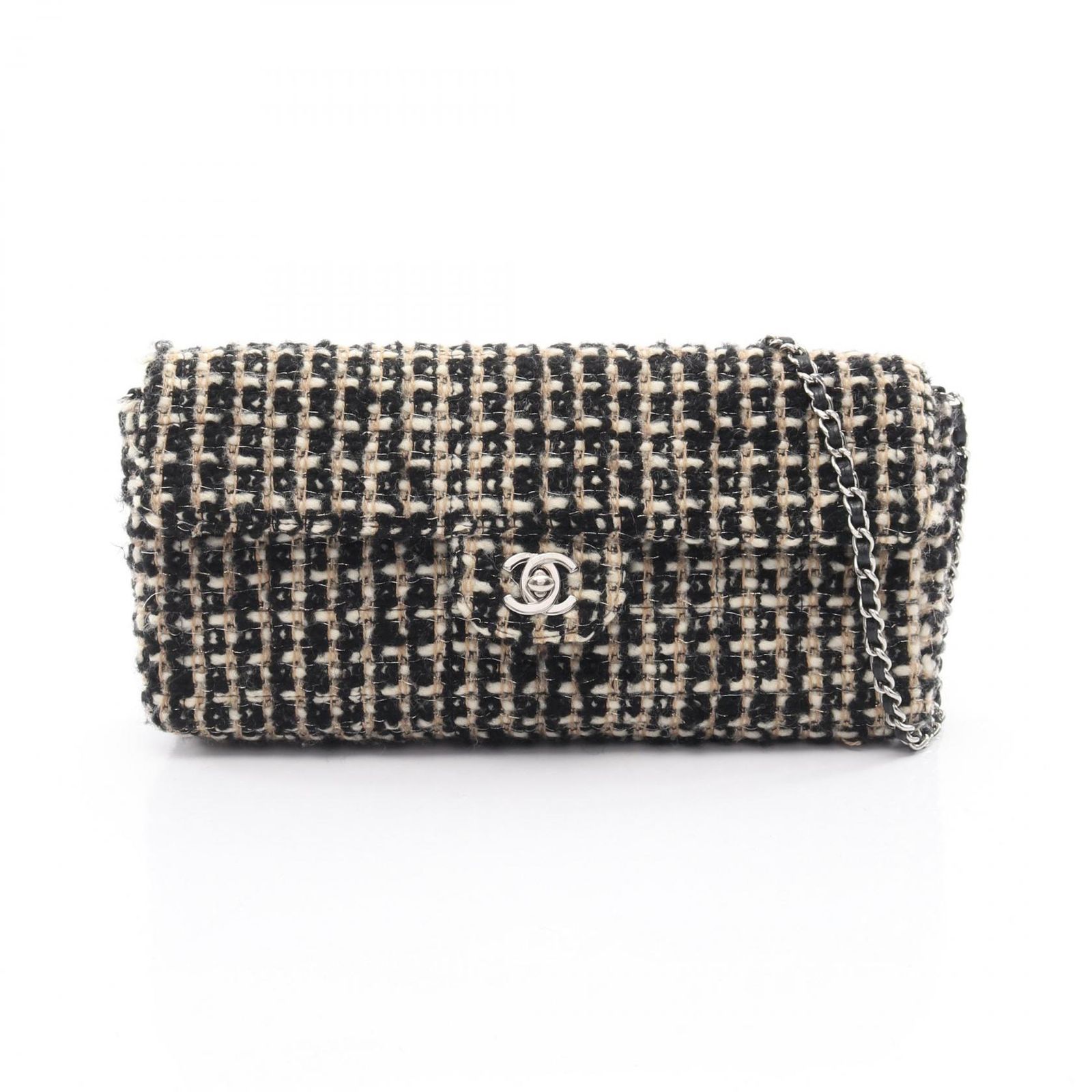 シャネル CHANEL ショルダーバッグ イーストウエスト ブラック/ベージュ/ホワイト ファブリック イーストウエスト チェーンショルダー レディース Used A