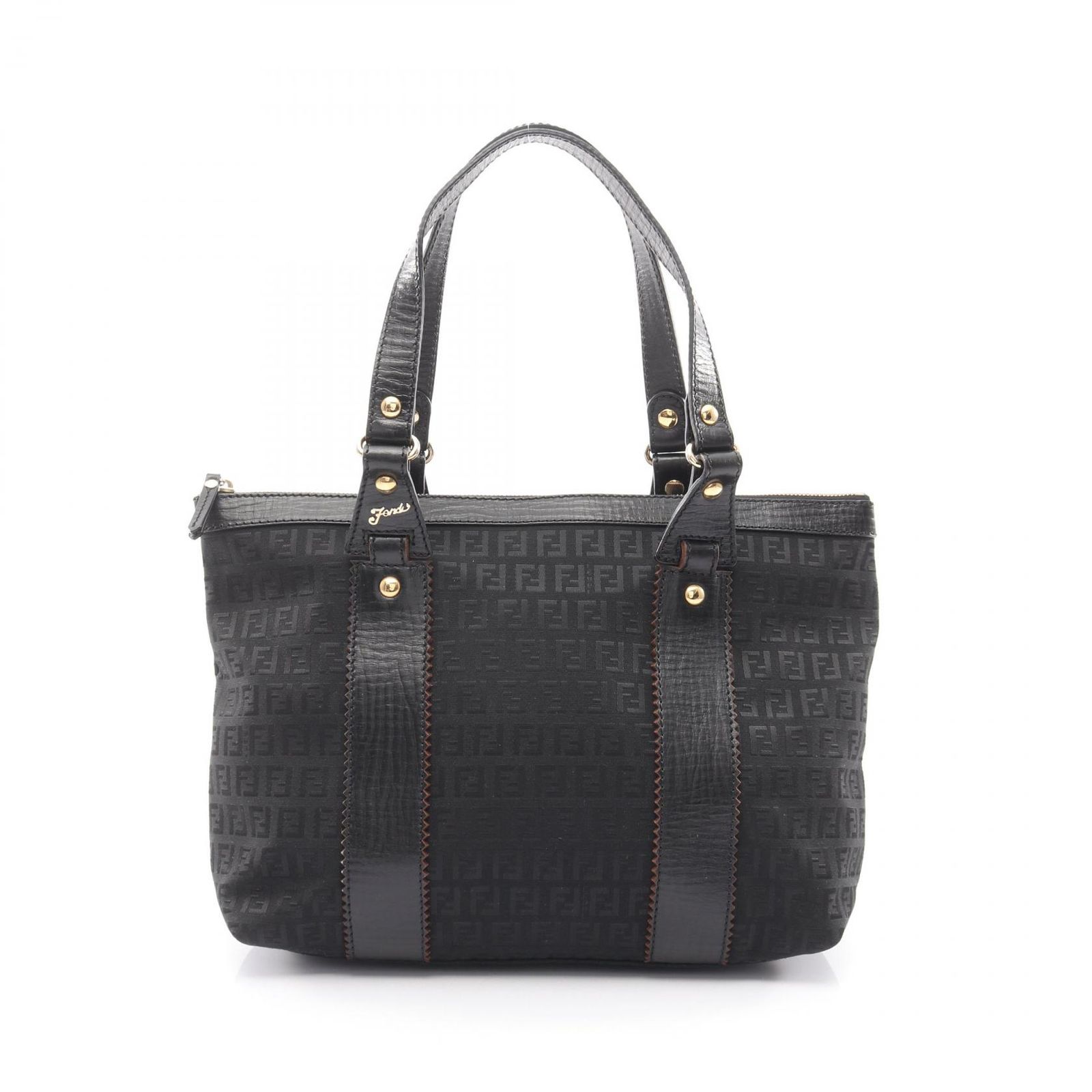 フェンディ FENDI トートバッグ ズッキーノ ブラック キャンバス レザー ズッキーノ トートバッグ レディース Used A