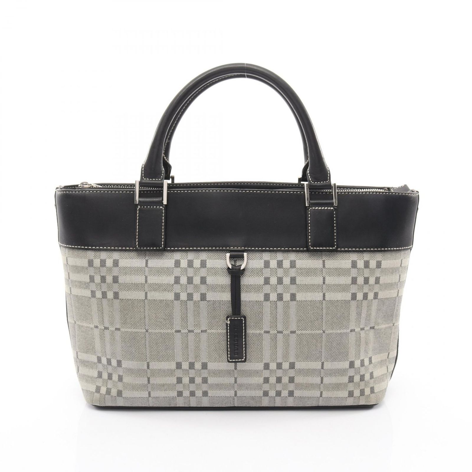 バーバリー BURBERRY ハンドバッグ グレー/ブラック キャンバス レザー ハンドバッグ レディース Used B