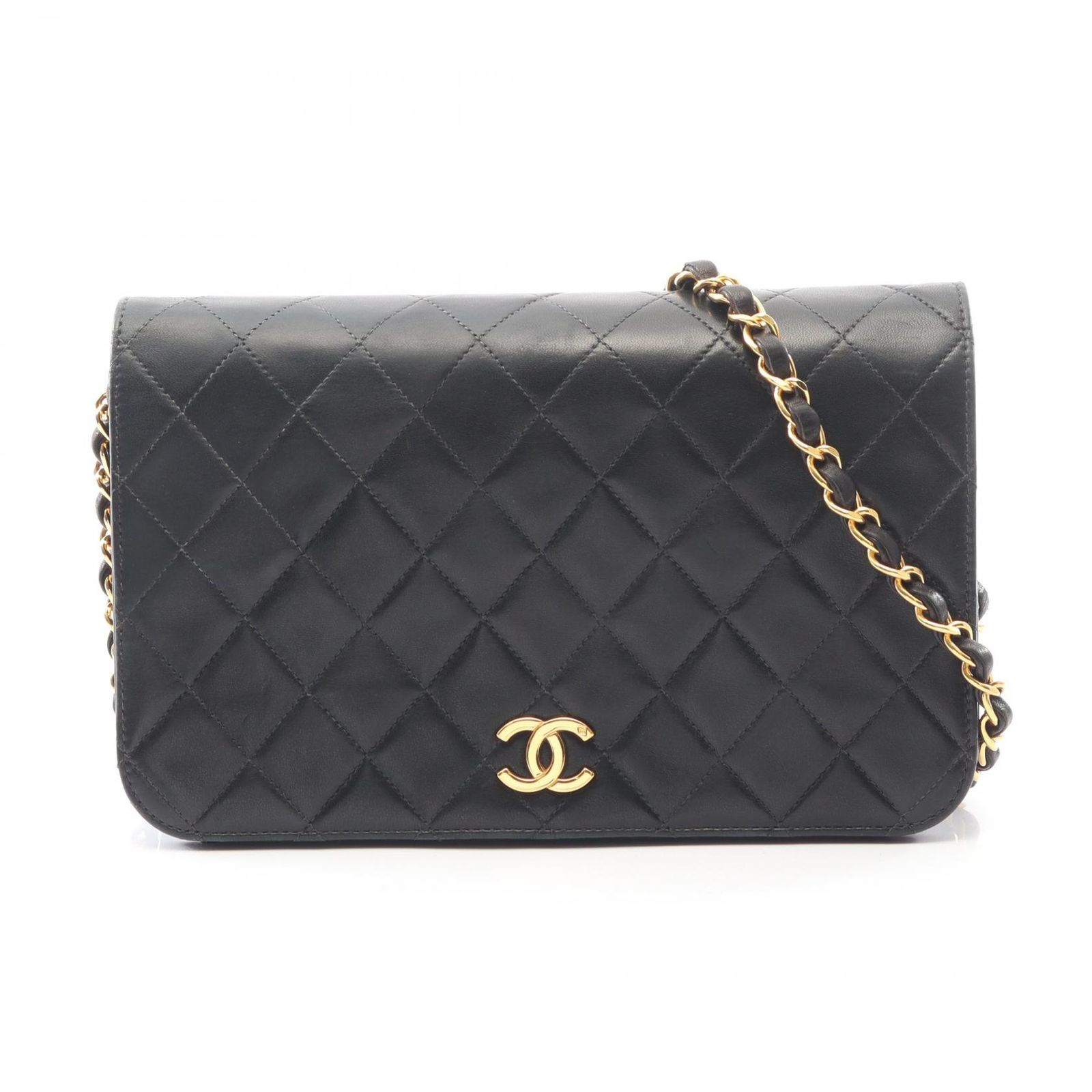 シャネル CHANEL ショルダーバッグ マトラッセ フルフラップ ブラック ラムスキン（羊革） マトラッセ プッシュロック チェーンショルダー レディース Used A