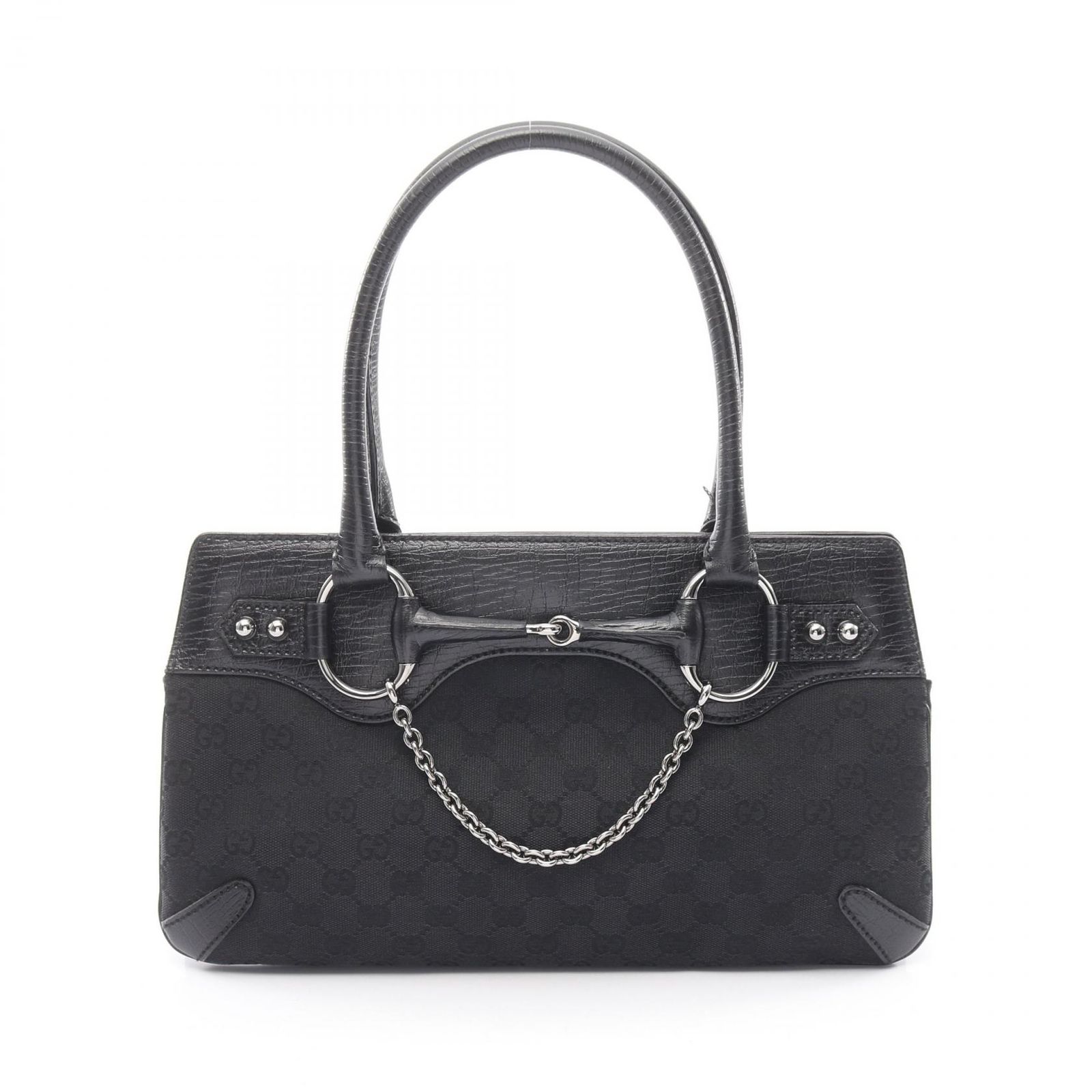 グッチ GUCCI トートバッグ ホースビット GGキャンバス 114913 ブラック キャンバス レザー ホースビット トートバッグ レディース Used B