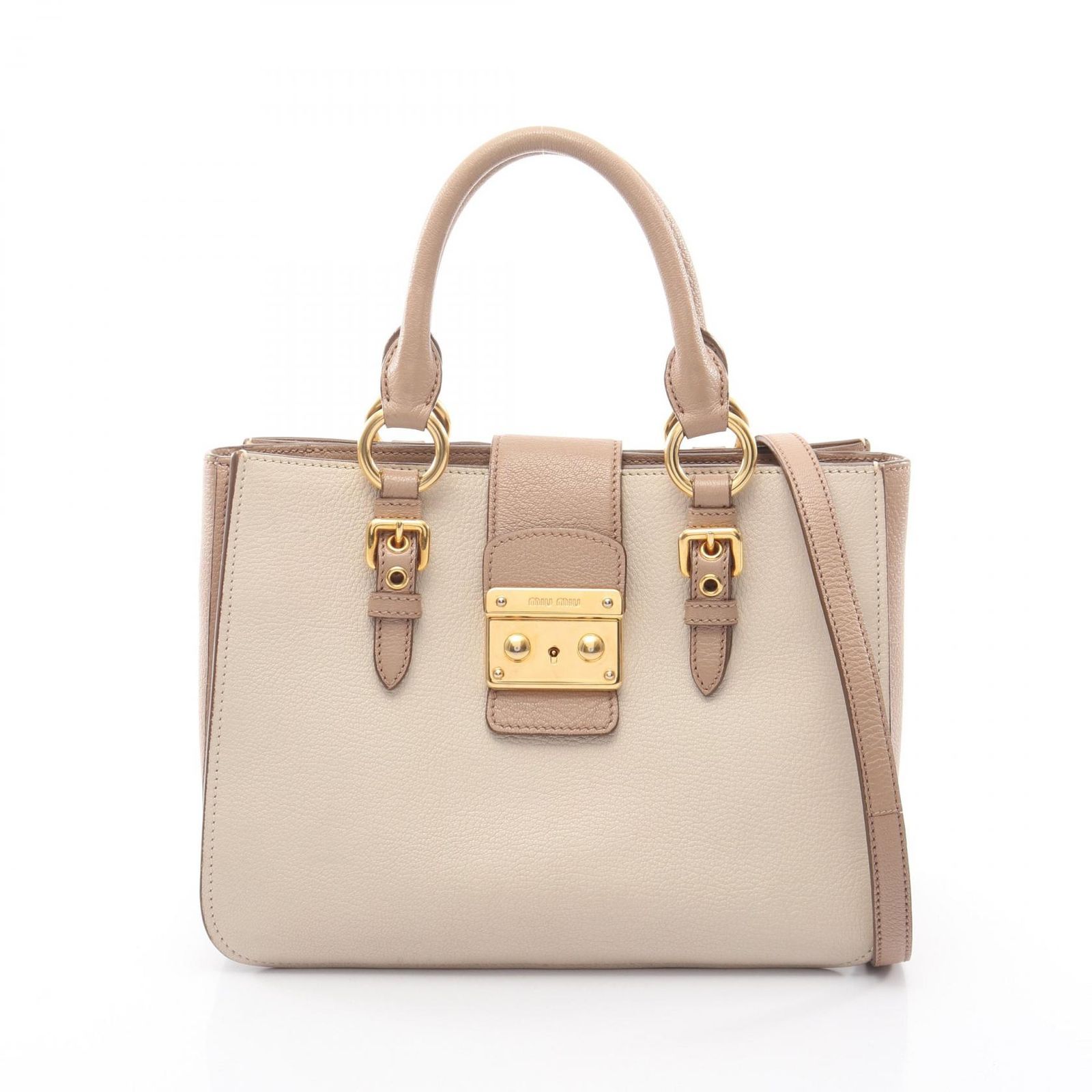 ミュウ ミュウ Miu Miu トートバッグ MADRAS マドラス ピンクベージュ/ベージュ レザー マドラス 2wayハンド レディース Used B
