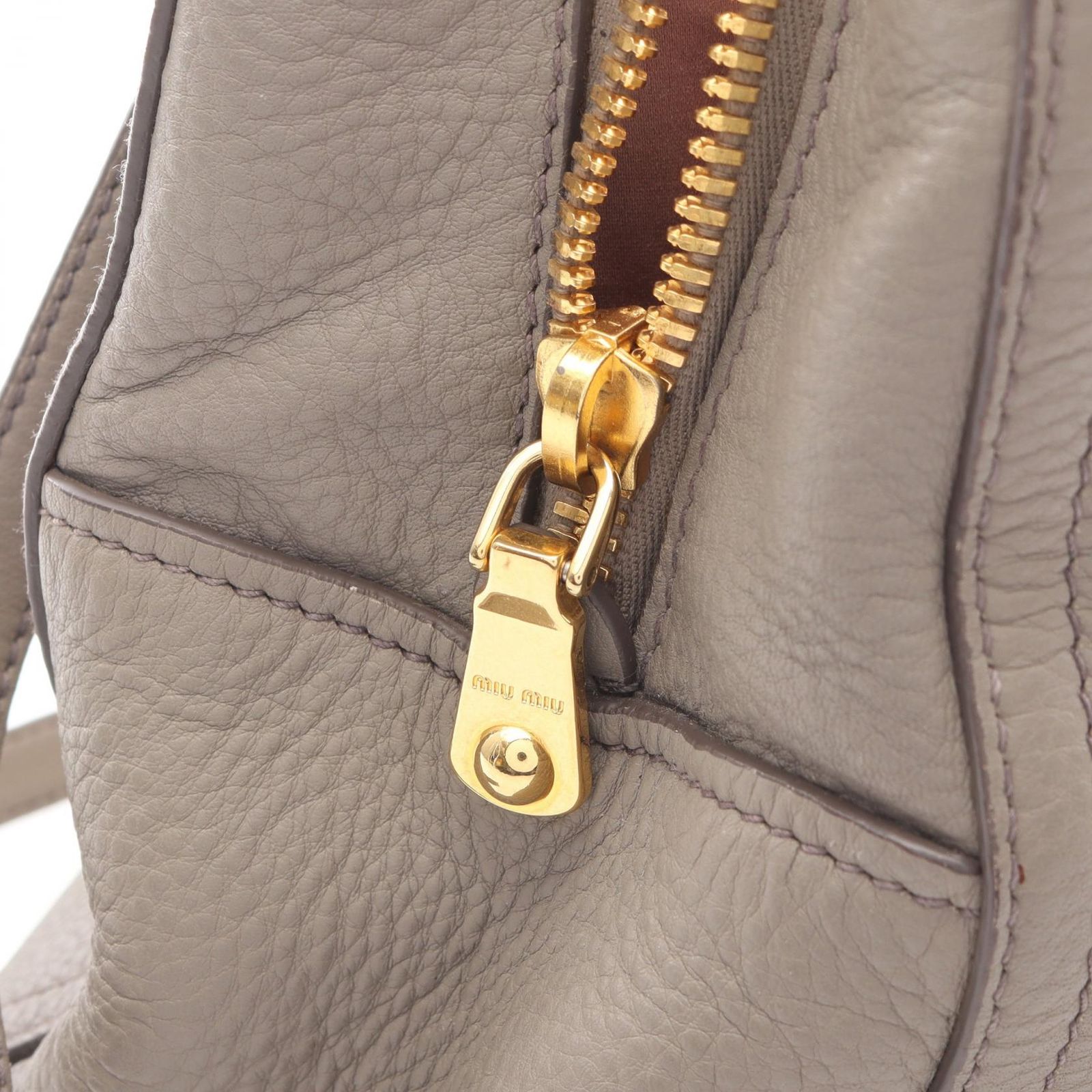 ミュウ ミュウ Miu Miu ハンドバッグ グレー レザー 2wayハンド 