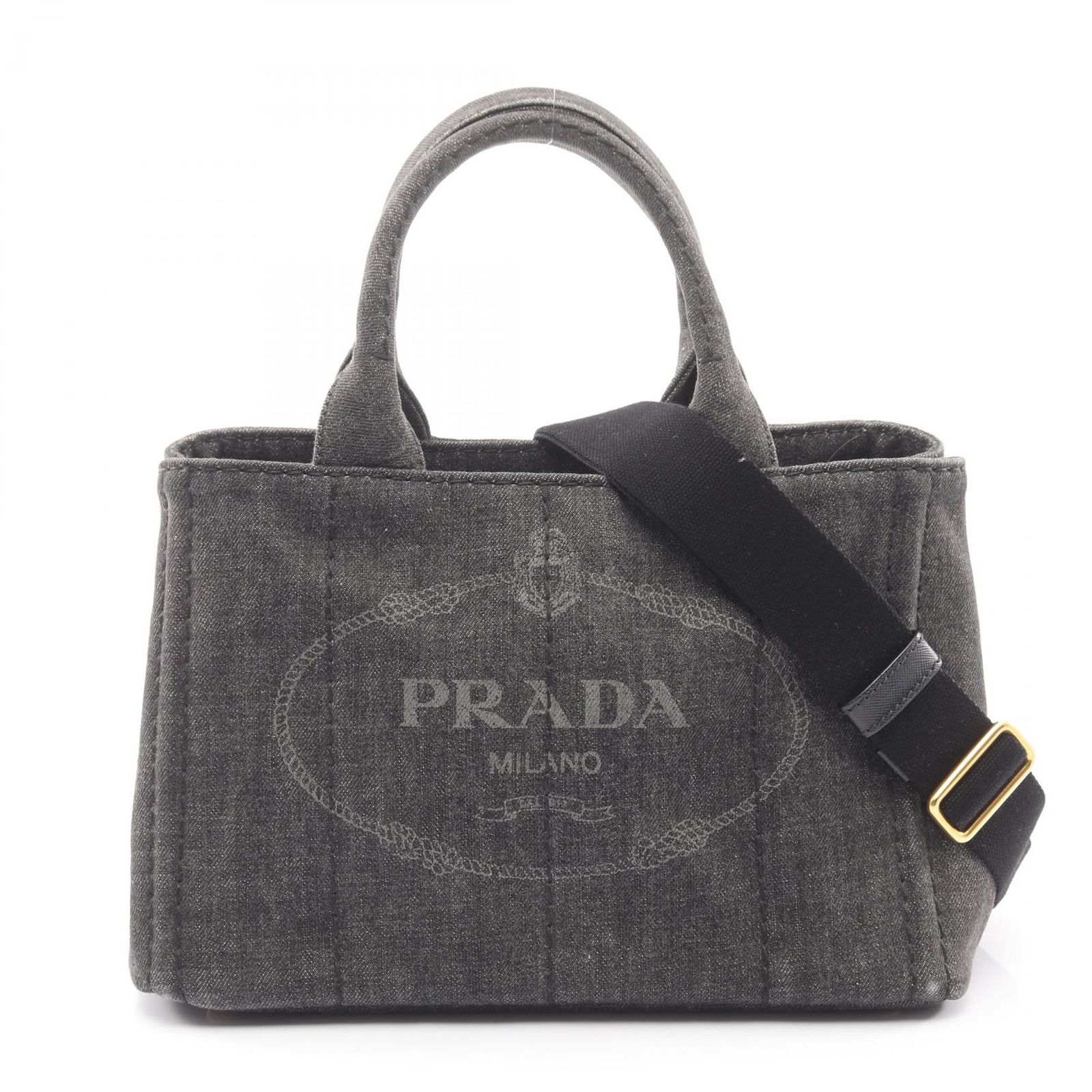 プラダ PRADA トートバッグ CANAPA カナパ デニムブラック キャンバス カナパ 2wayトート レディース Used A
