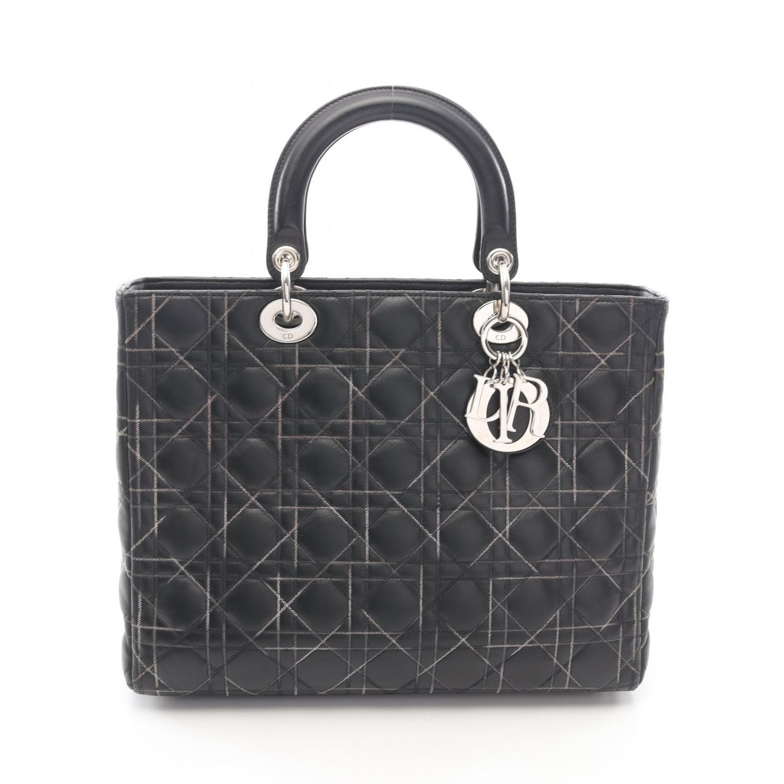ディオール Dior ハンドバッグ レディディオール ラージ カナージュ ブラック レザー レディディオール カナージュ 2wayトート ラージ レディース Used B
