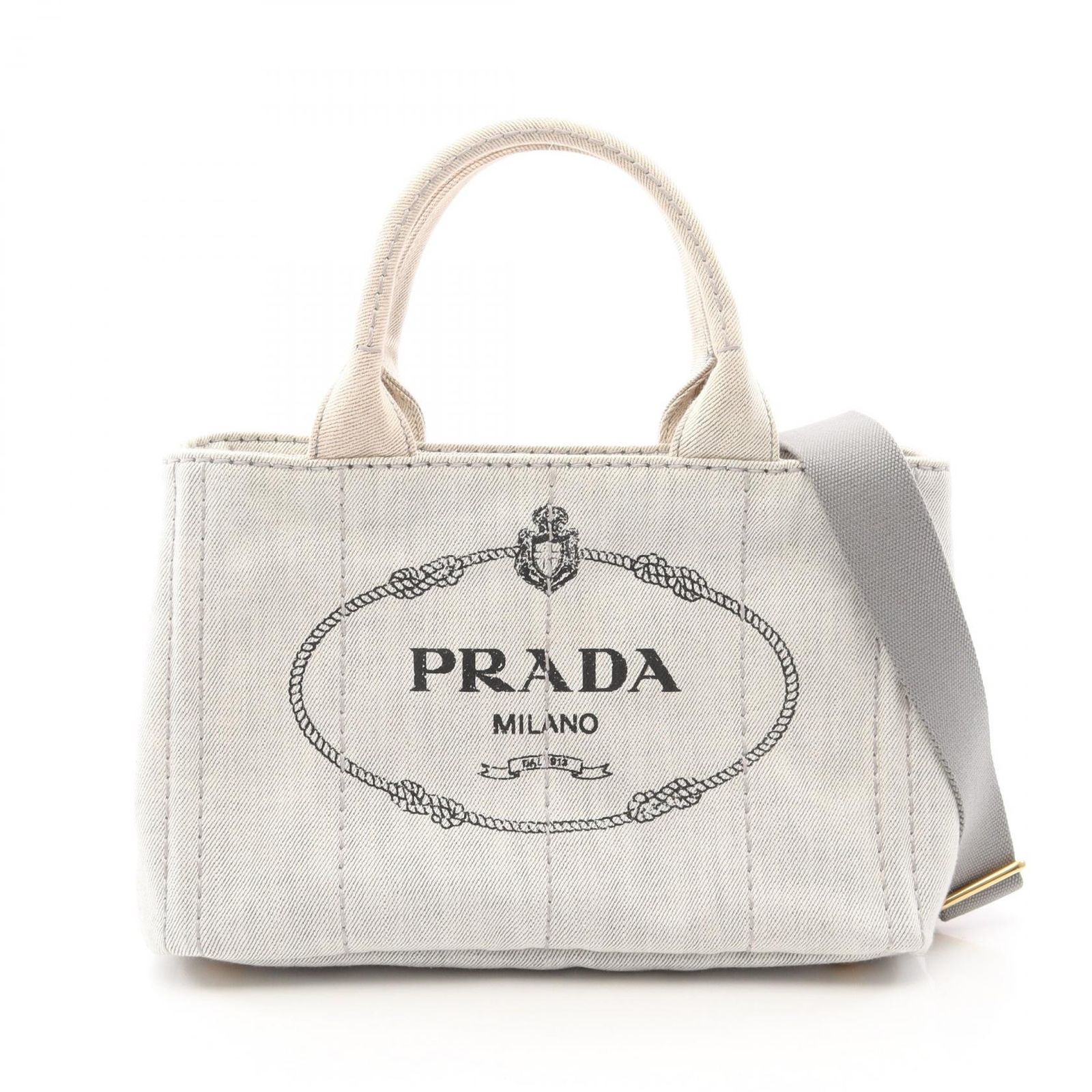 プラダ PRADA トートバッグ CANAPA カナパ ホワイト/ブラック デニム 2wayカナパトート レディース Used B