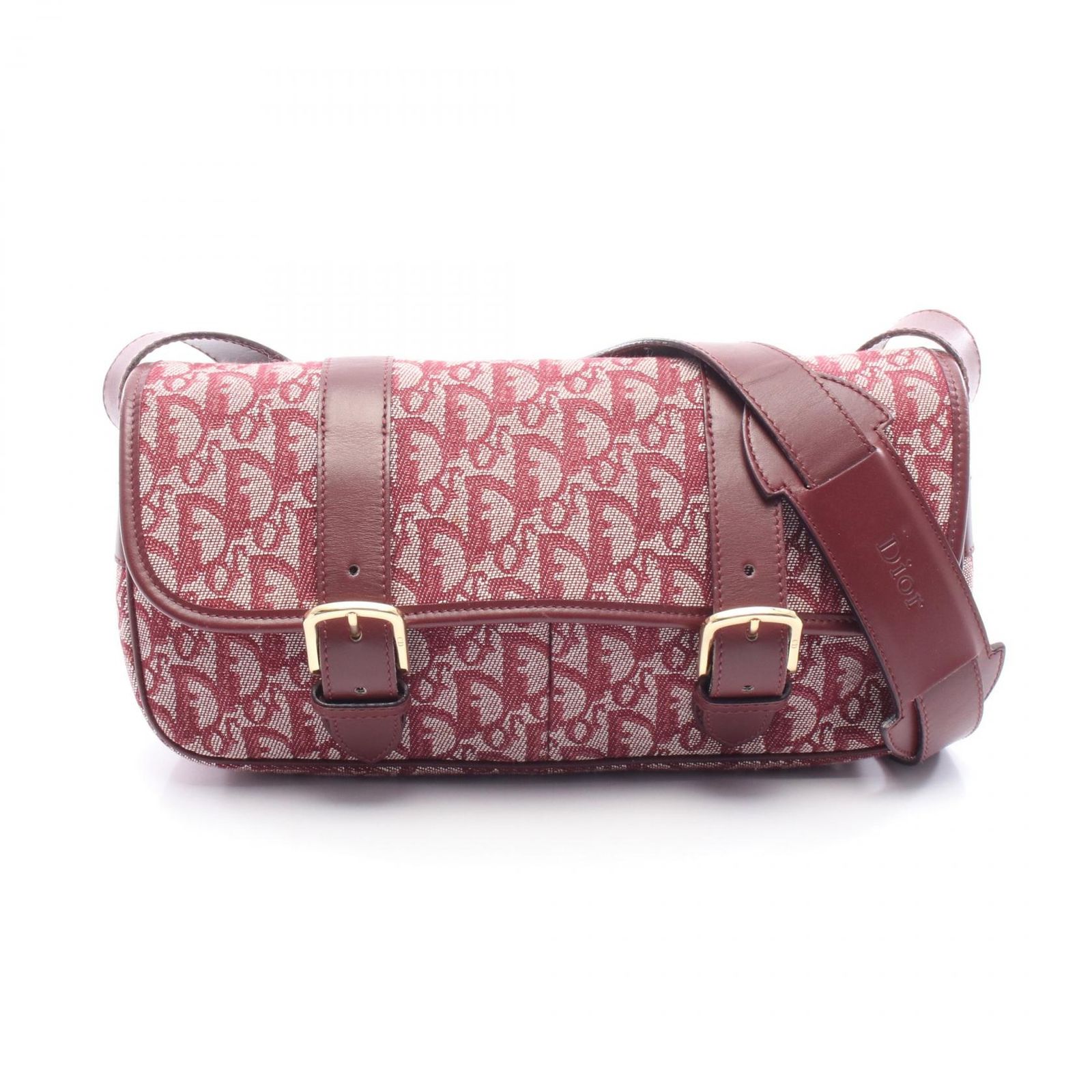 ディオール Dior ショルダーバッグ トロッター ワインレッド キャンバス レザー オブリーク メッセンジャーバッグ レディース Used B