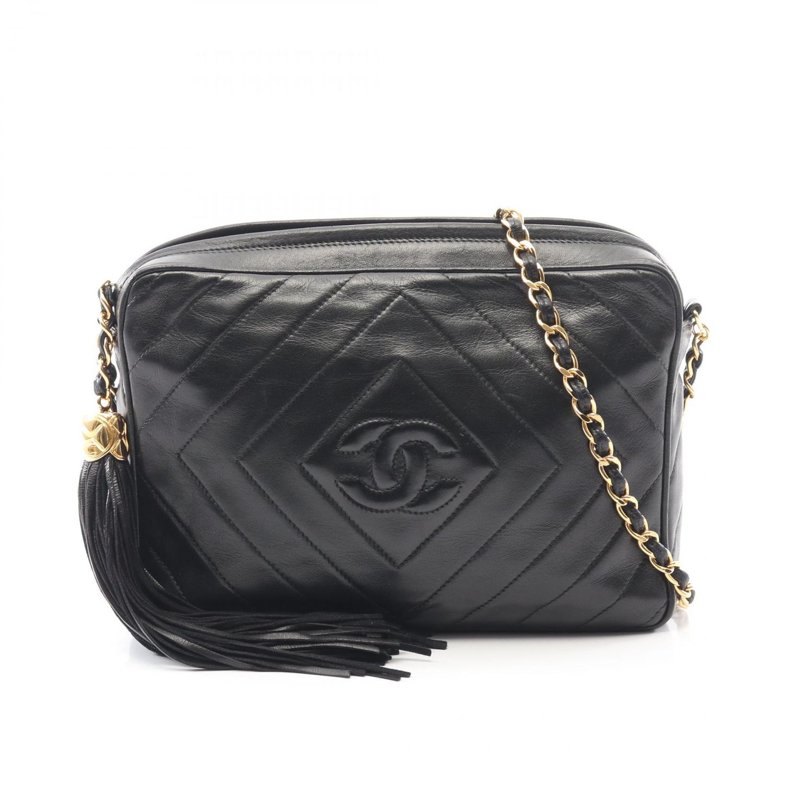 シャネル CHANEL ショルダーバッグ ダイヤステッチ ココマーク ブラック ラムスキン（羊革） ダイヤステッチ フリンジ チェーンショルダー レディース Used B