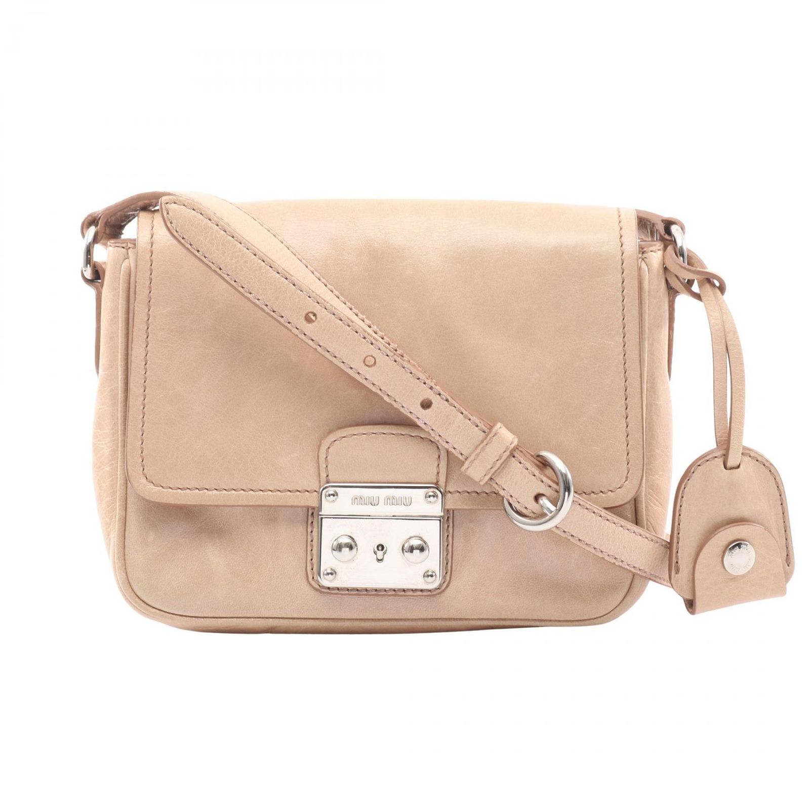 ミュウ ミュウ Miu Miu ショルダーバッグ VITELLO SHINE ベージュ レザー ショルダーバッグ レディース Used B