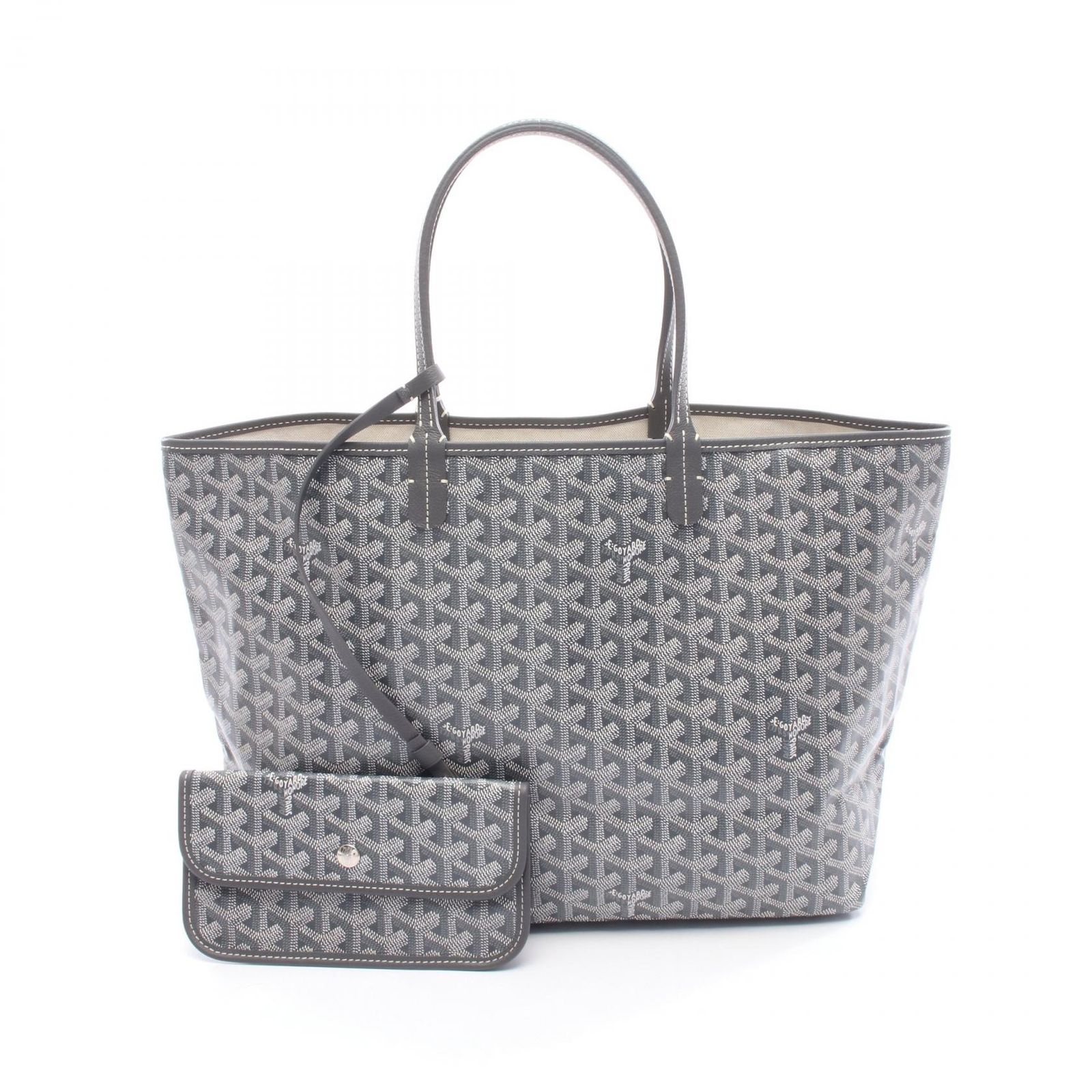 ゴヤール GOYARD トートバッグ サンルイPM グレー PVCコーティングキャンバス レザー サンルイPM レディース Used A