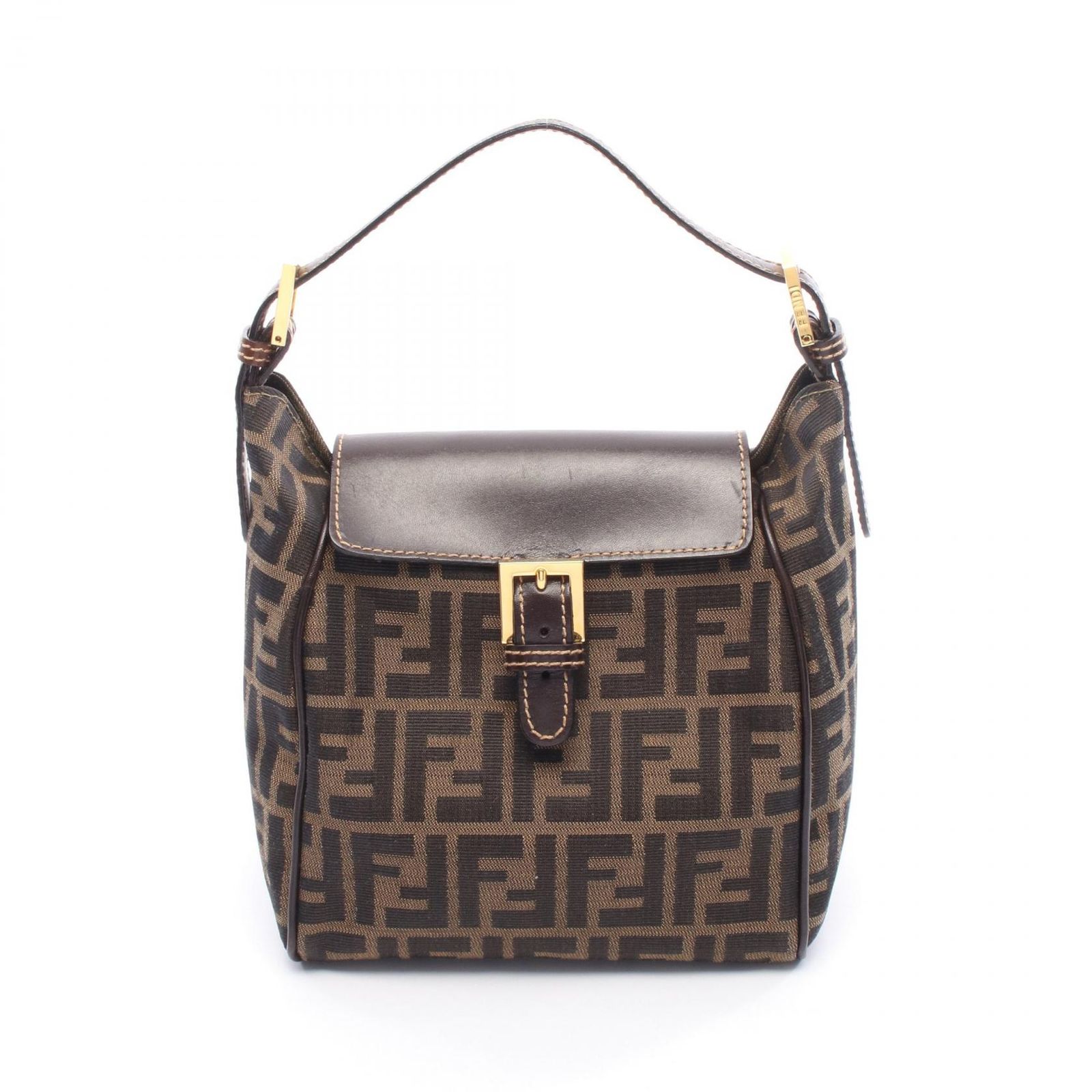 フェンディ FENDI ハンドバッグ ズッカ ブラック/ブラウン キャンバス レザー ズッカ ハンドバッグ レディース Used A