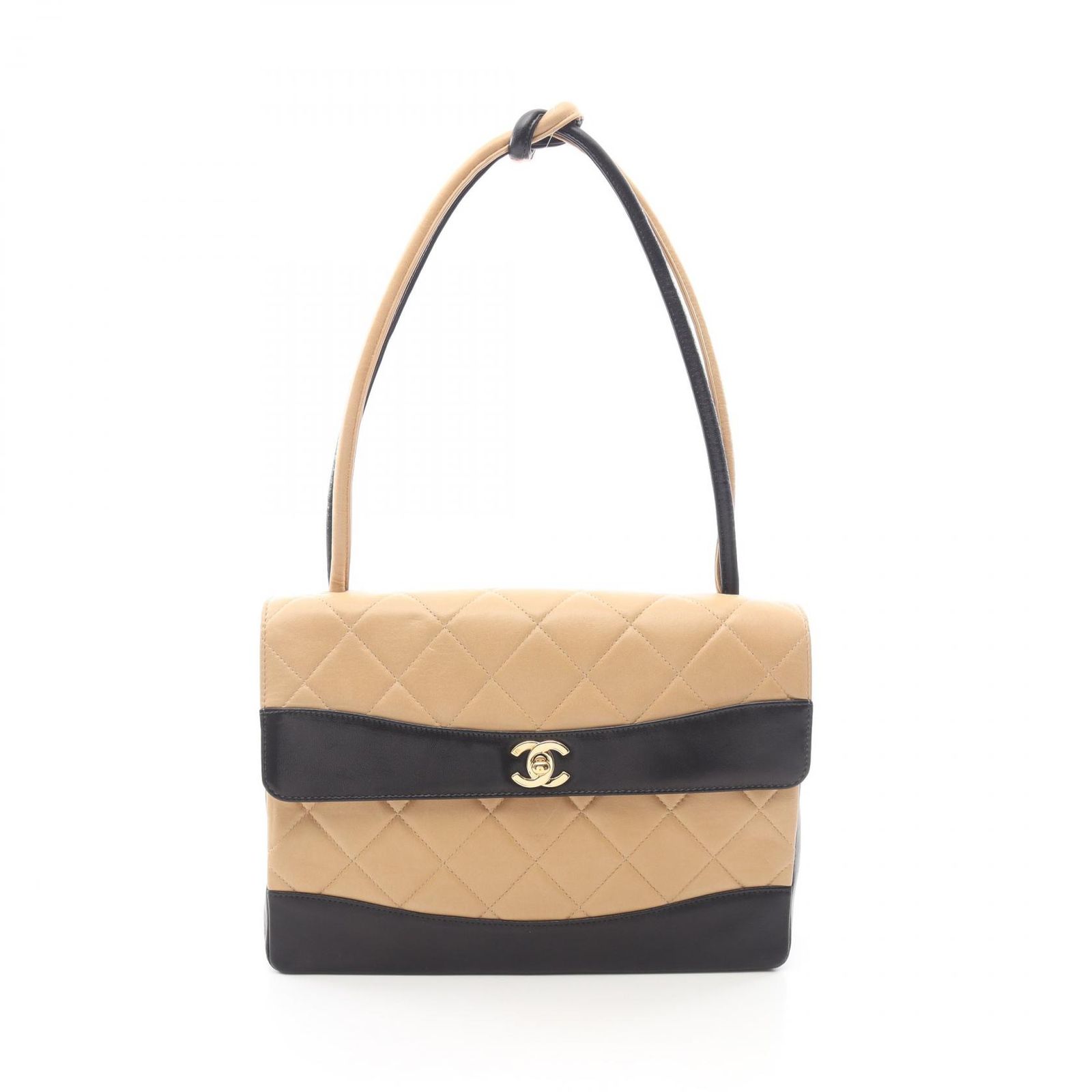 シャネル CHANEL ショルダーバッグ マトラッセ バイカラー ベージュ/ブラック ラムスキン（羊革） マトラッセ ショルダーバッグ レディース Used A