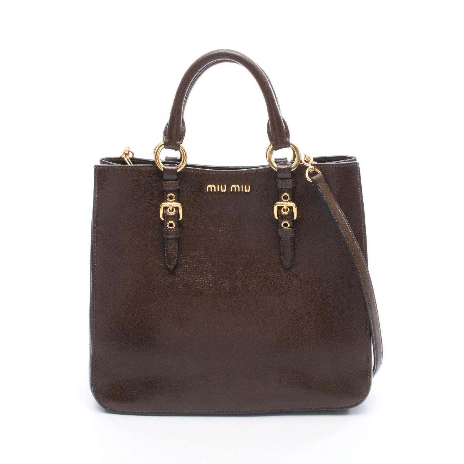 ミュウ ミュウ Miu Miu トートバッグ MADRAS マドラス 2WAY RN0881 ブラウン レザー 2wayトート レディース Used B
