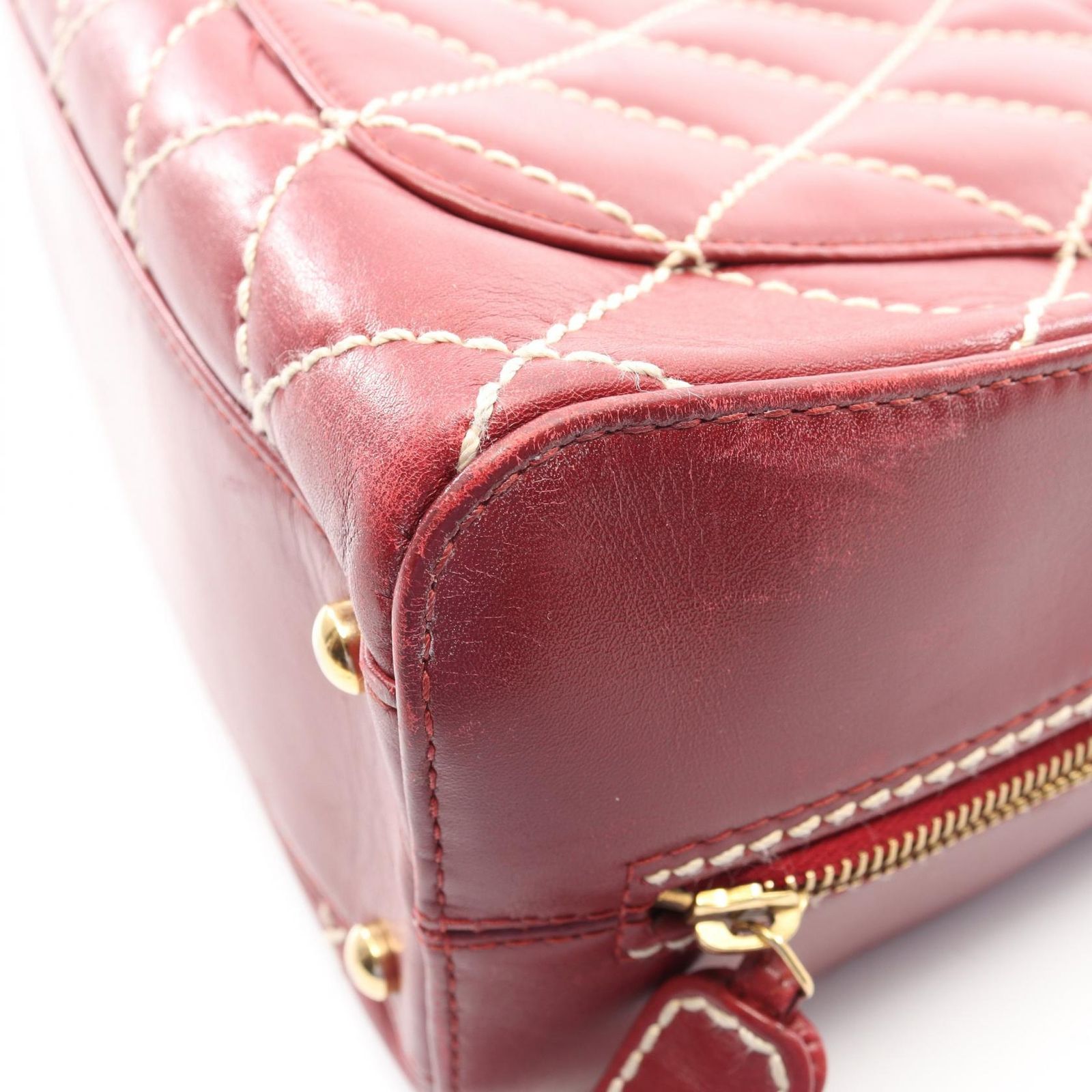 シャネル CHANEL ハンドバッグ ワイルドステッチ レッド レザー