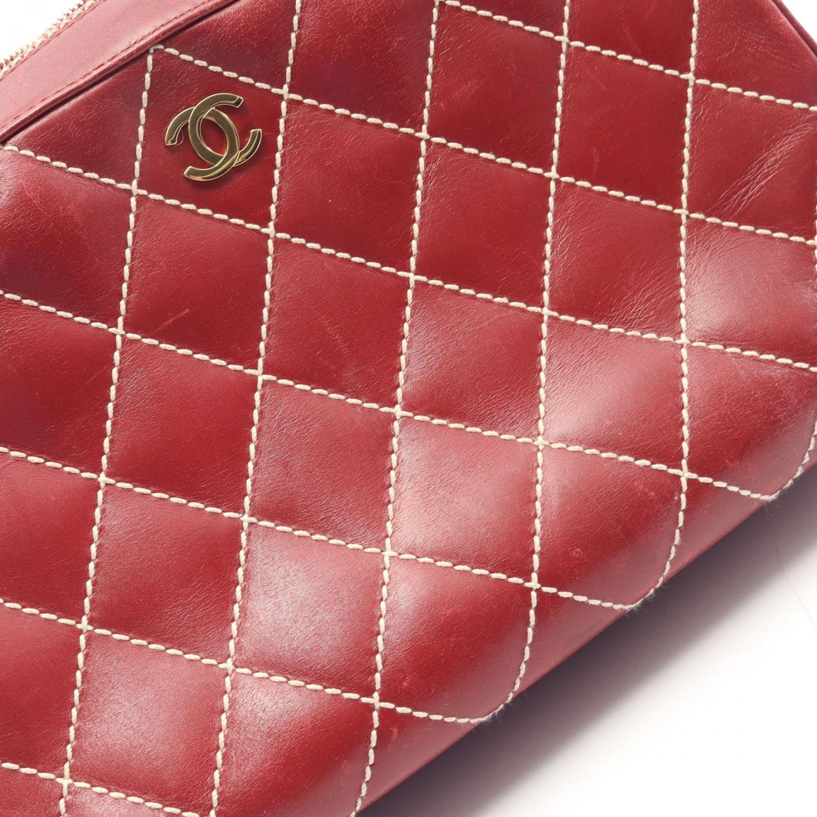 シャネル CHANEL ハンドバッグ ワイルドステッチ レッド レザー