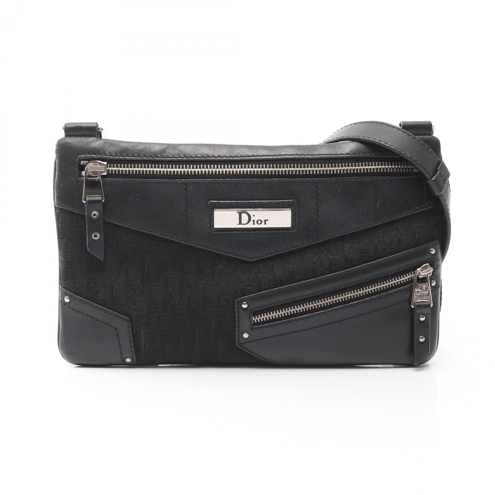 ディオール Dior ショルダーバッグ ストリートシック トロッター ブラック キャンバス レザー ショルダーバッグ レディース Used A