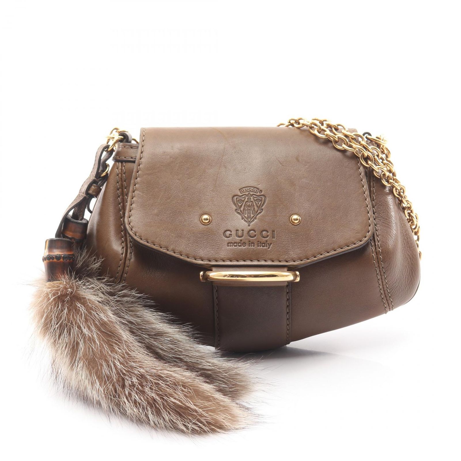 グッチ GUCCI ショルダーバッグ バンブー クレスト 269927 ブラウン レザー バンブー チェーンショルダー レディース Used B