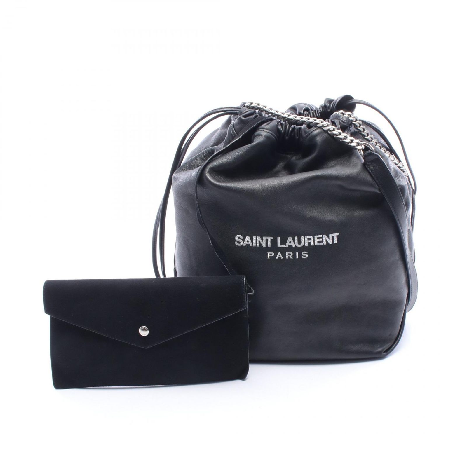 サンローランパリ SAINT LAURENT PARIS ショルダーバッグ TEDDY テディ ポーチ付き 巾着 ブラック レザー テディ 巾着ショルダー レディース Used B