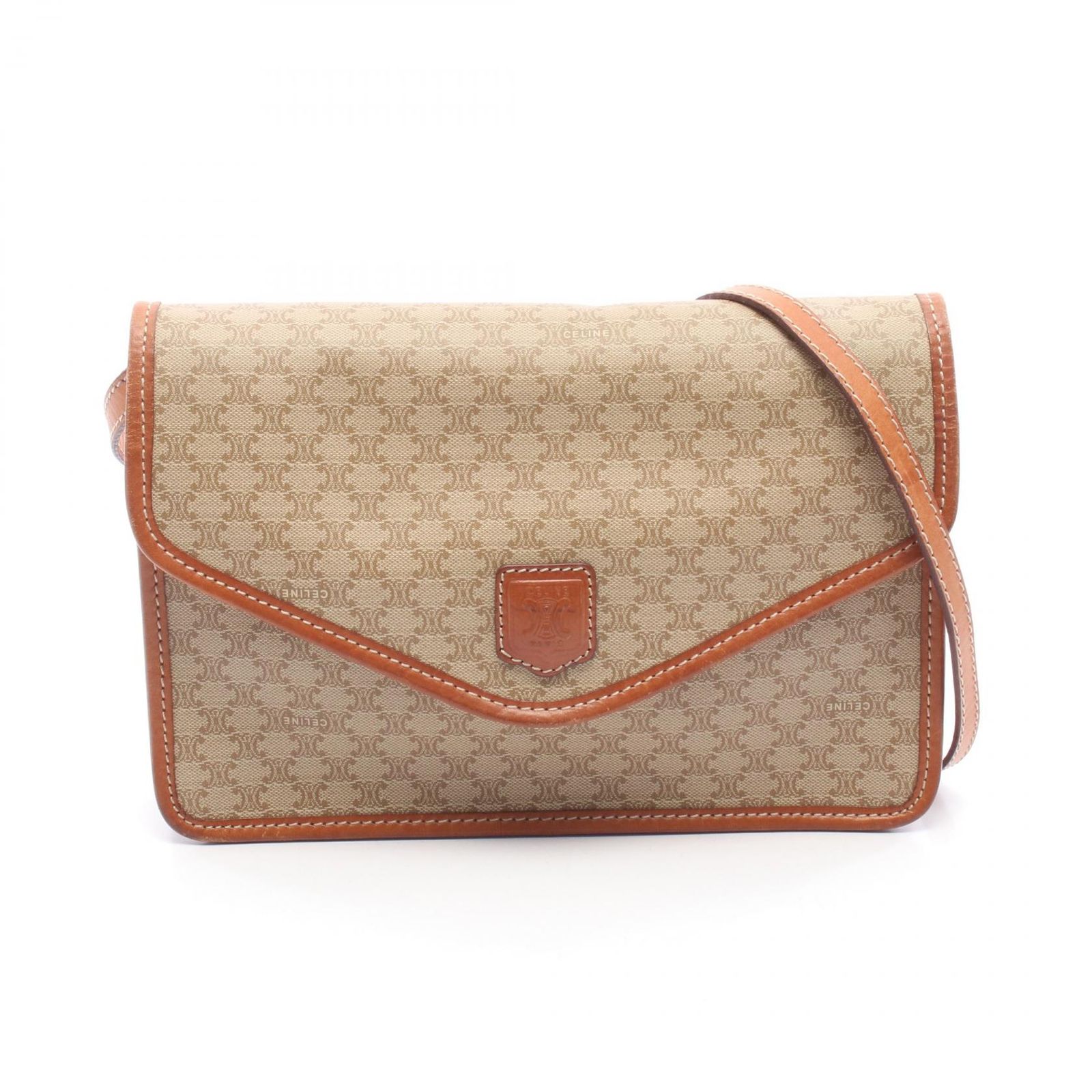 セリーヌ CELINE ショルダーバッグ トリオンフ ベージュ PVCコーティングキャンバス レザー トリオンフ ショルダーバッグ レディース Used B