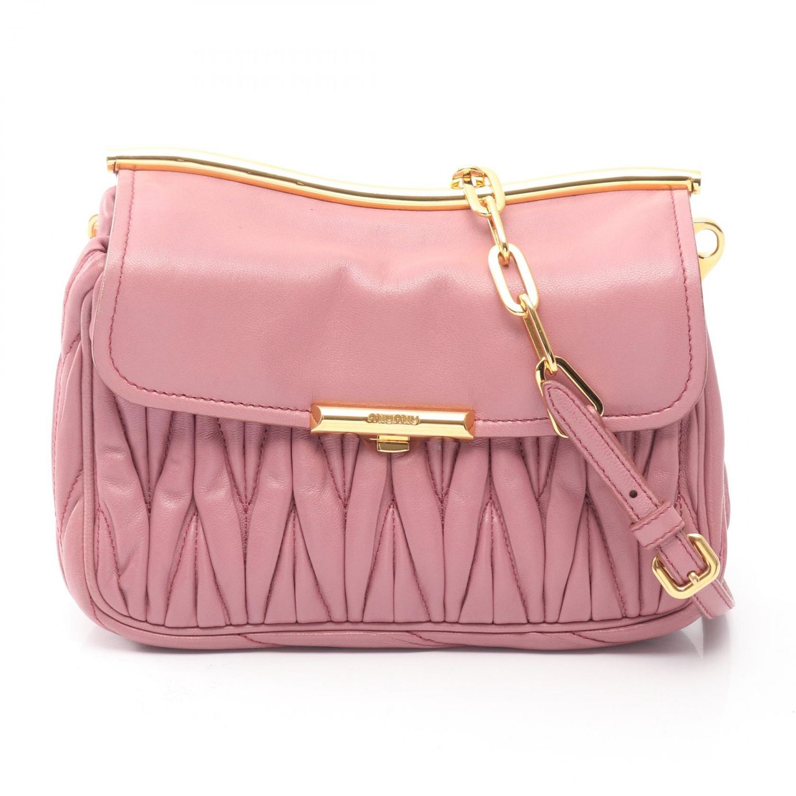 ミュウ ミュウ Miu Miu ショルダーバッグ MATELASSE マテラッセ ピンク レザー マテラッセ チェーンショルダー レディース Used A