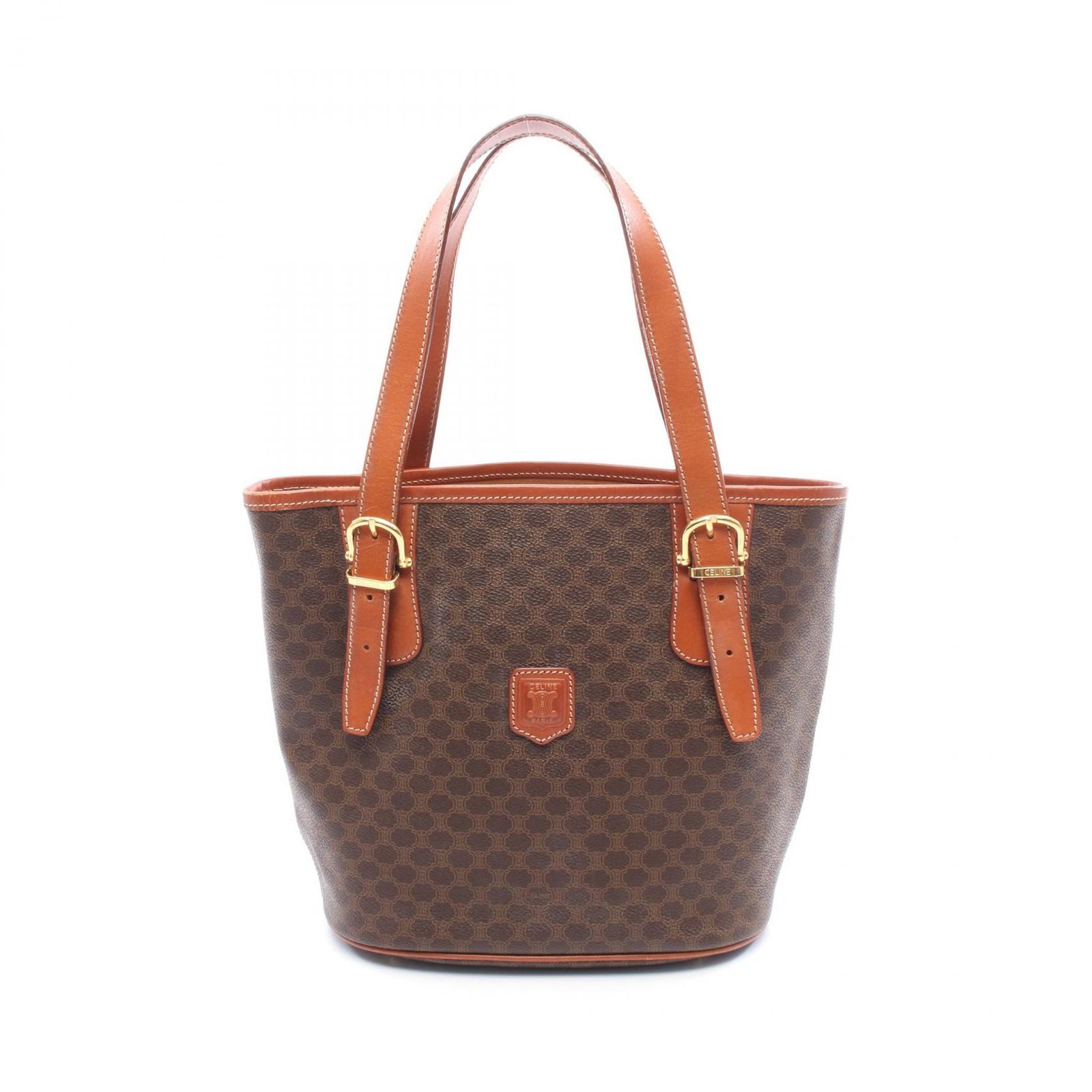 セリーヌ CELINE トートバッグ マカダム ダークブラウン PVCコーティングキャンバス レザー マカダム トートバッグ レディース Used B