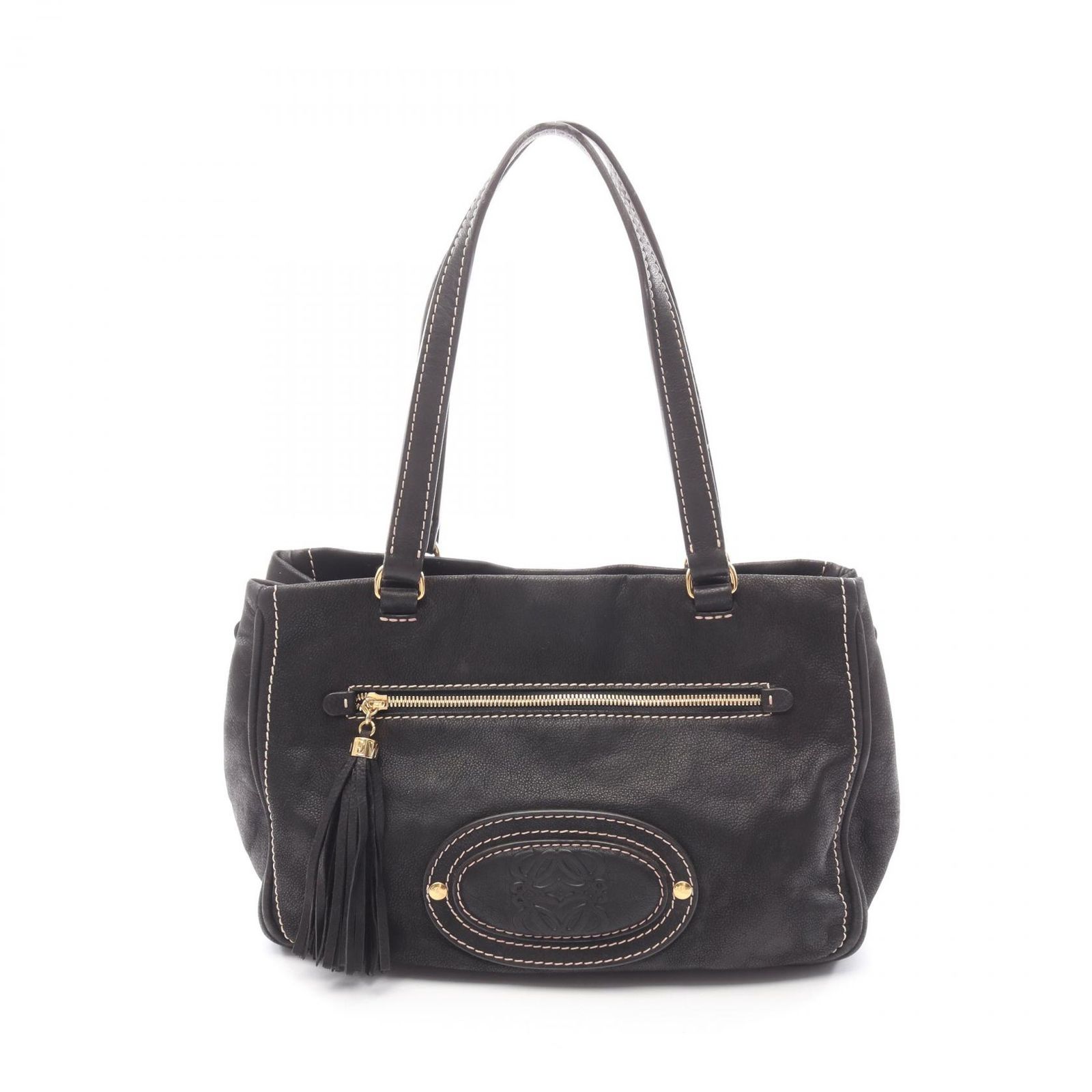 ロエベ LOEWE トートバッグ マドリード ブラック レザー マドリード アナグラム フリンジ トート レディース Used B