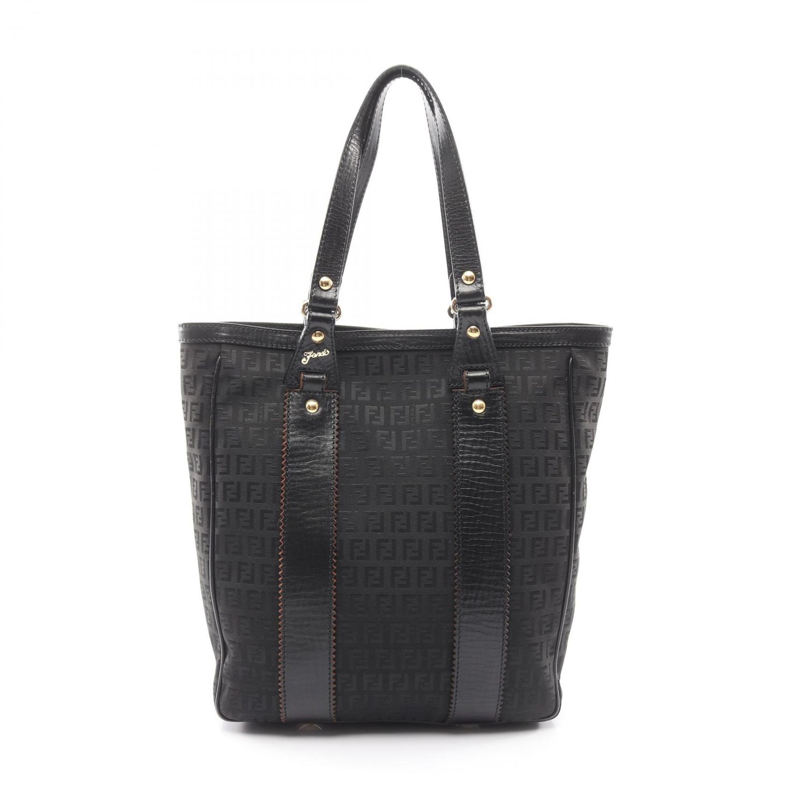 フェンディ FENDI トートバッグ ズッキーノ 8BH162 ブラック キャンバス レザー ズッキーノ トートバッグ レディース Used A