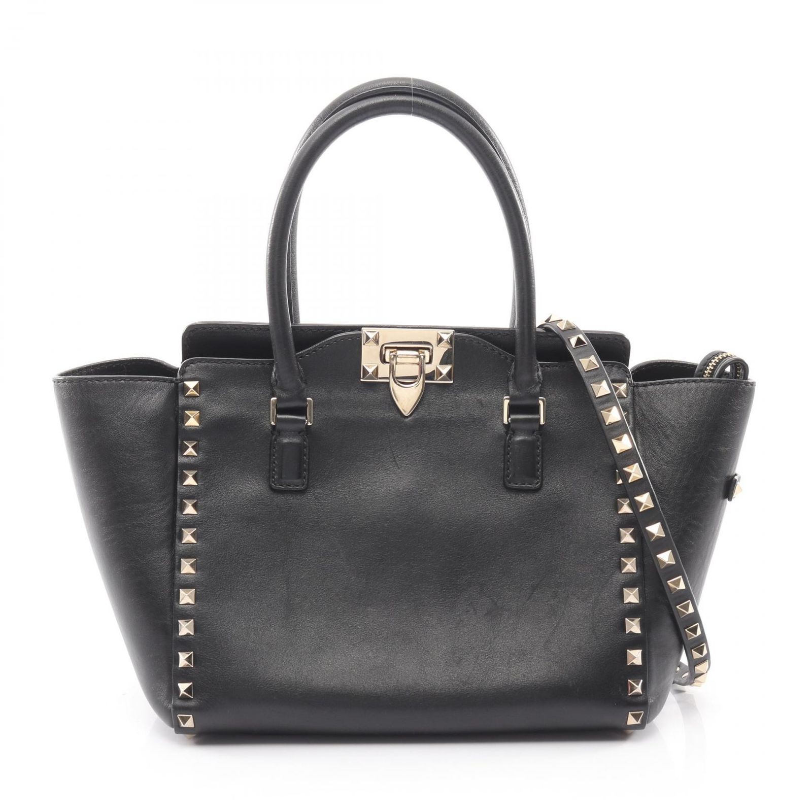 ヴァレンティノ・ガラヴァーニ Valentino Garavani トートバッグ ロックスタッズ ブラック レザー ロックスタッズ 2wayトート レディース Used A