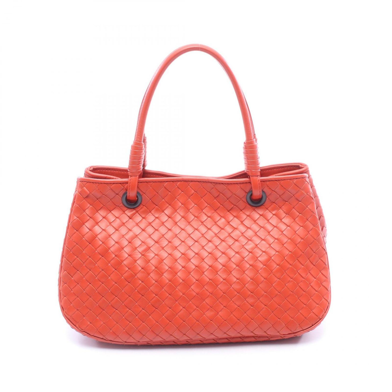 ボッテガヴェネタ BOTTEGA VENETA ハンドバッグ イントレチャート サッチェル オレンジ レザー イントレチャート ハンド レディース Used A