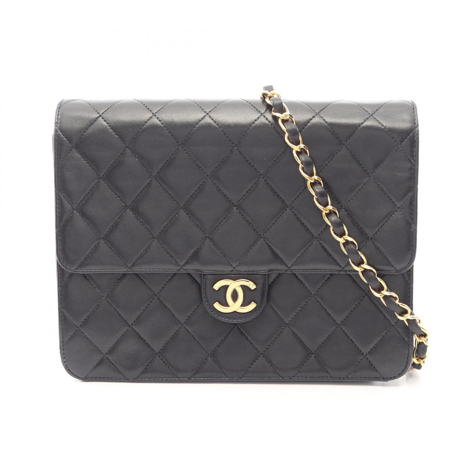 シャネル CHANEL ショルダーバッグ マトラッセ シングルフラップ プッシュロック ブラック ラムスキン（羊革） マトラッセ プッシュロック チェーンショルダー