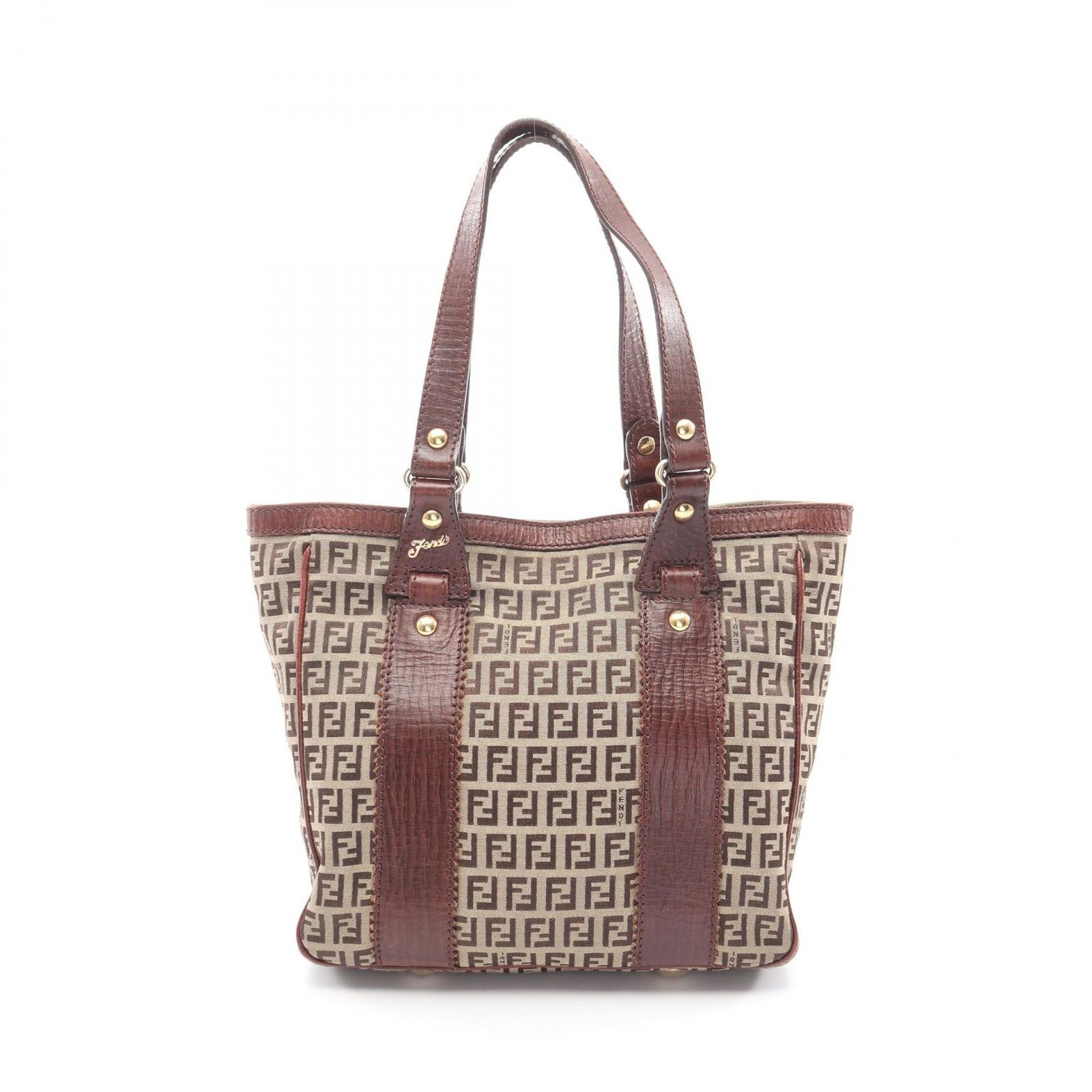 フェンディ FENDI トートバッグ ズッキーノ ベージュ/ブラウン キャンバス レザー ズッキーノ トートバッグ レディース Used B