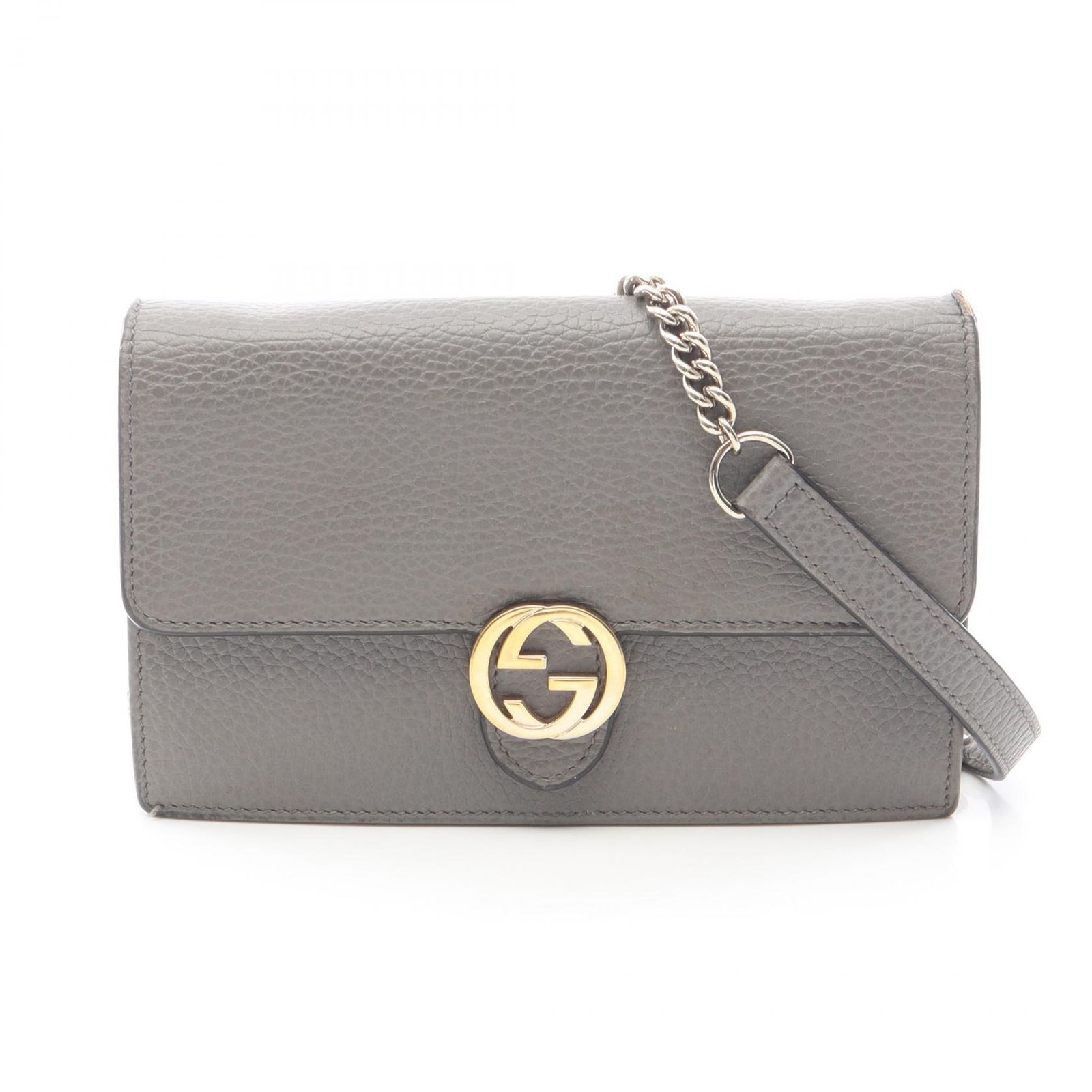 グッチ GUCCI ショルダーバッグ インターロッキングG 510314 グレー レザー インターロッキングG チェーンウォレット レディース Used B