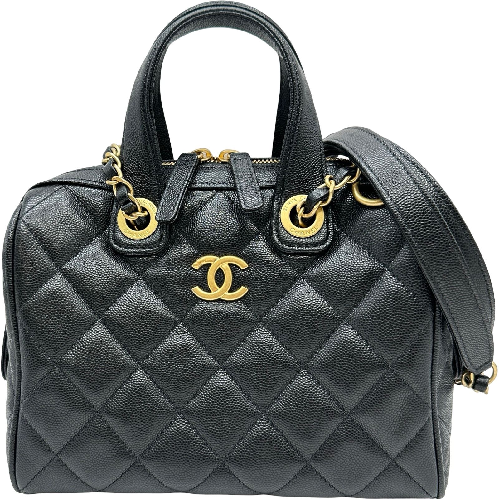 シャネル CHANEL マトラッセ ミニボストン AS5578 ブラック ゴールド金具 キャビアスキン レディース ショルダーバッグ