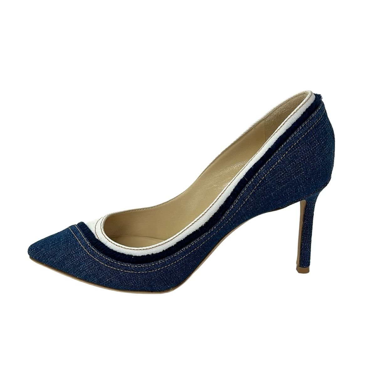 JIMMY CHOO(ジミーチュウ) パンプス 37 レディース - 白×ブルー×ネイビー アウトソール張替済