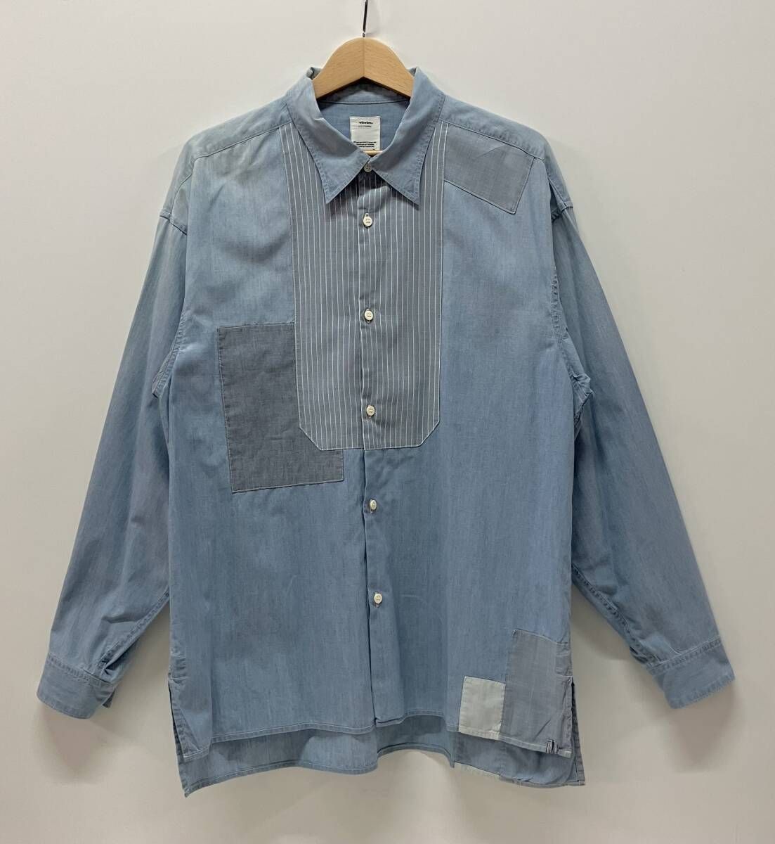 VISVIM ビズビム 長袖シャツ CHORE P.W. SHIRT CHAMBRAY チョア パッチワーク シャツ シャンブレー サイズ3 ブルー 綿 100% 日本製