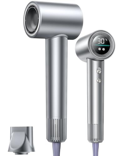 ☆新品☆ドライヤー【2026温度&風速表示 15s速乾】人気 ナノケア 大風量 静音 コンパクト 軽量 ヘアドライヤー 小型 4段階温度&2段階風量調節 NTC温度制御・過熱損傷防止 メモリー機能 高濃度マイナスイオン ノズル付き deaf143b