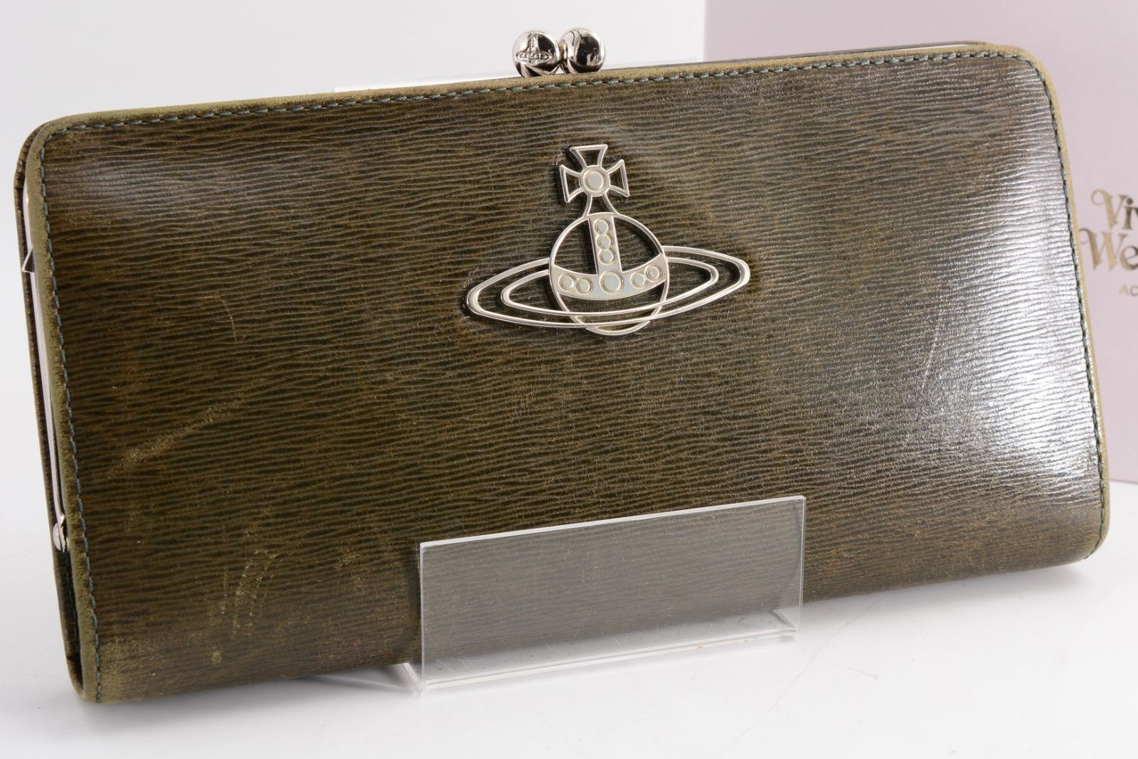 Vivienne Westwood ヴィヴィアンウエストウッド Long Wallet 長財布 がま口 オリーブ レディース 女性 ビッグオーブ 箱付き
