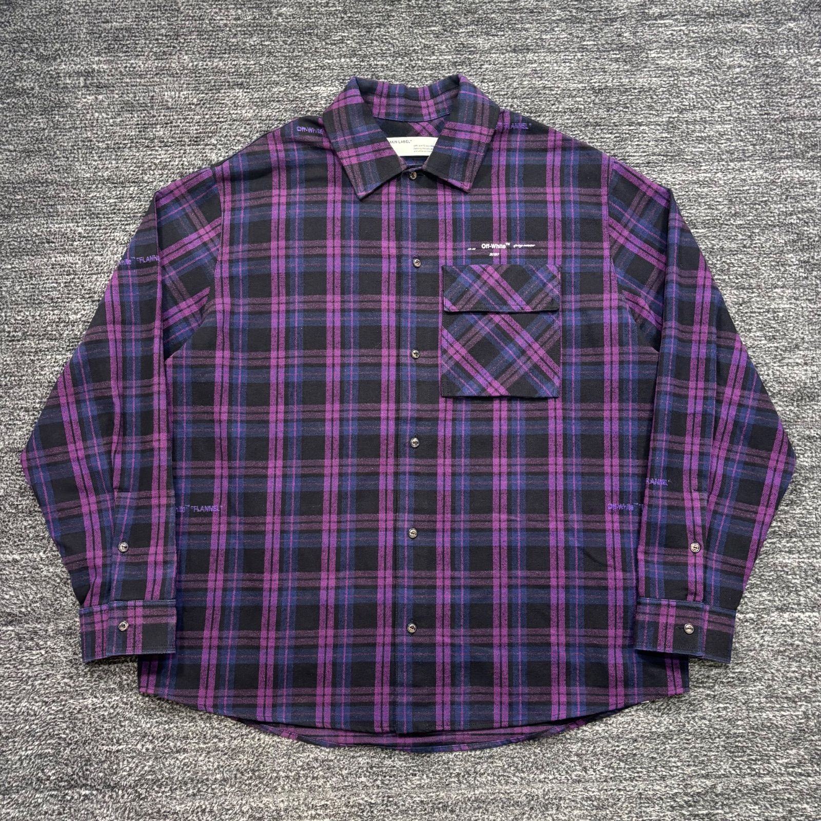 OFF-WHITE 20AW ARROW PATCHED FLANNNEL CHECK OVERSIZED SHIRT OMGA098R20G71021 S オフホワイト アローパッチ フランネル オーバーサイズ パープル ■