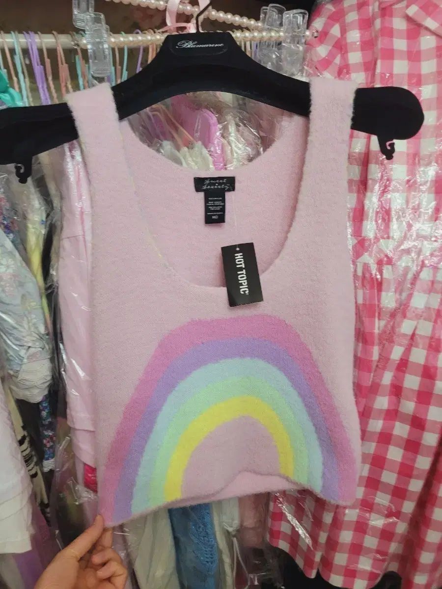 SWEET INK 핑크 レインボー ニットトップス