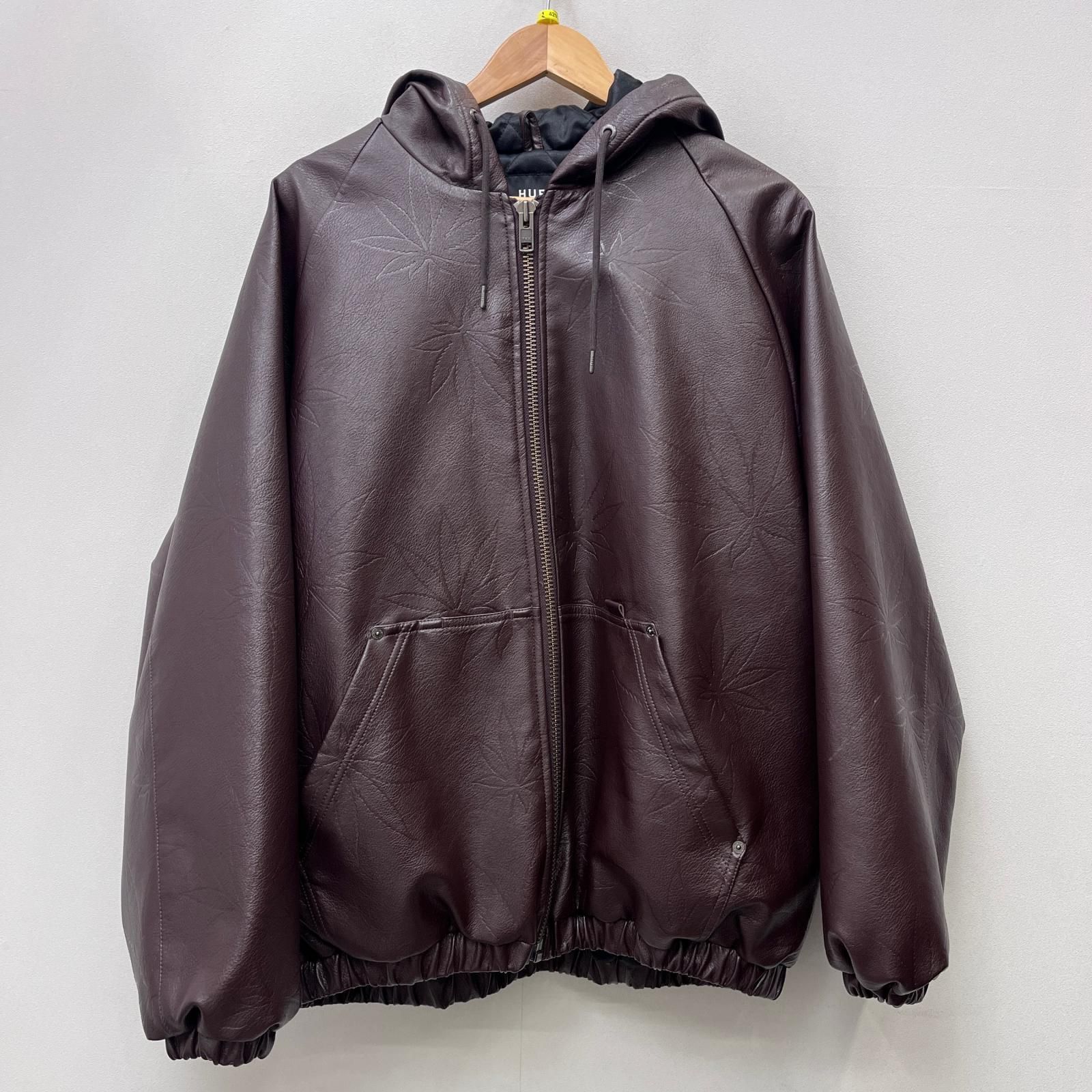 【加古川店】 中古 HUF | ハフ レザー PLANTLIFE HOODED ZIP JACKET ブラウン サイズ：L 【95】
