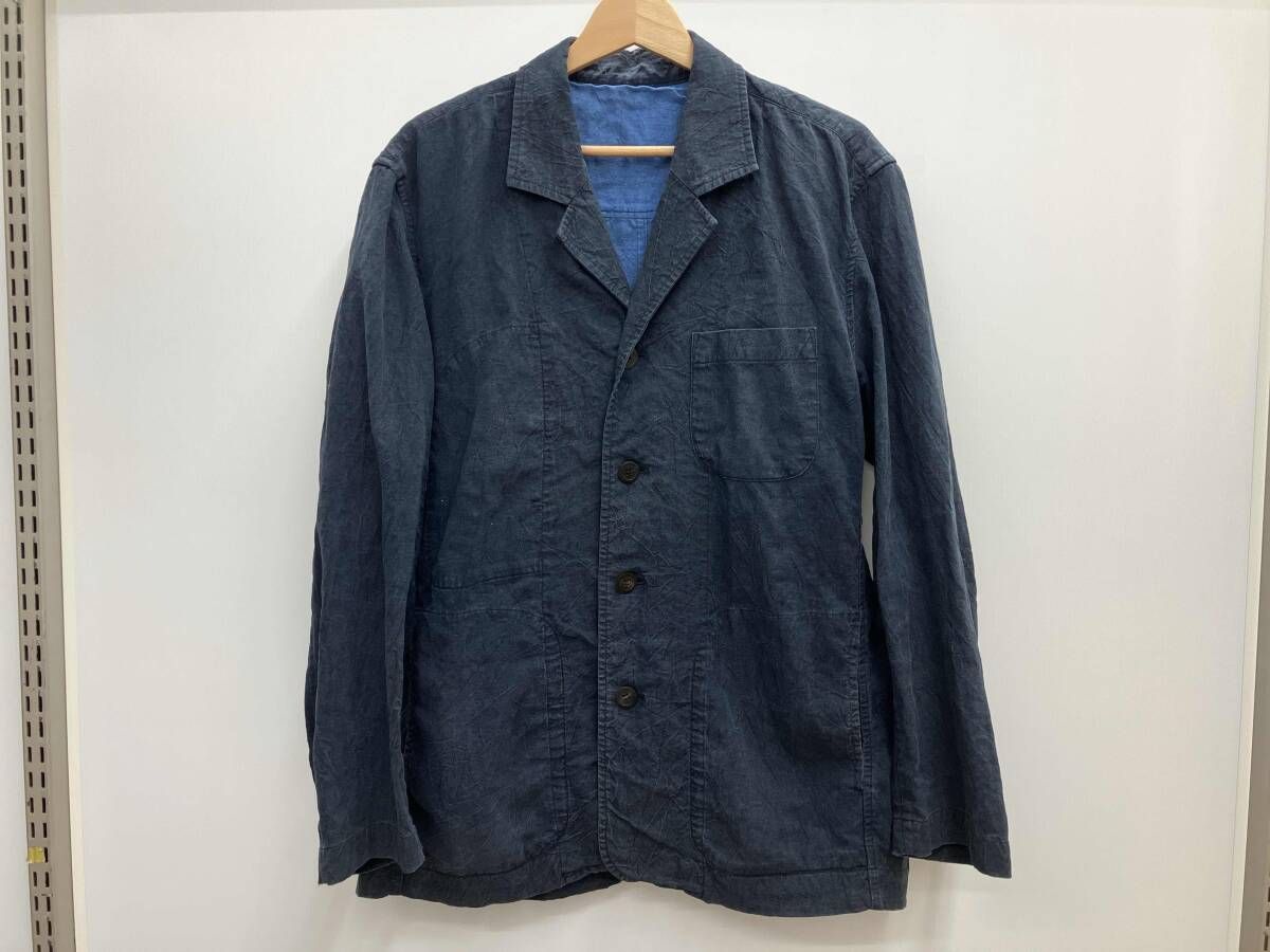 ISSEY MIYAKE イッセイミヤケ テーラードジャケット シワ加工 リネン 麻 4ボタン ME11FD166 ネイビー サイズ2