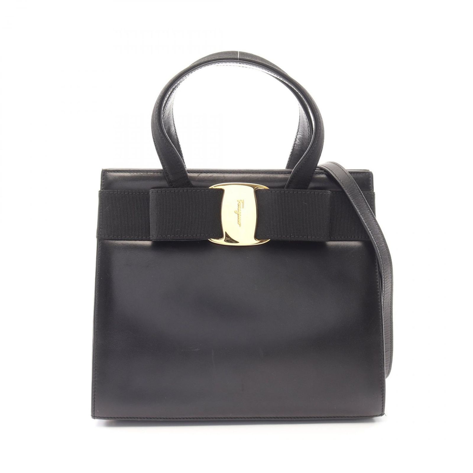 サルヴァトーレフェラガモ Salvatore Ferragamo ハンドバッグ ヴァラリボン 2WAY ブラック レザー ヴァラリボン 2wayハンドバッグ レディース Used B