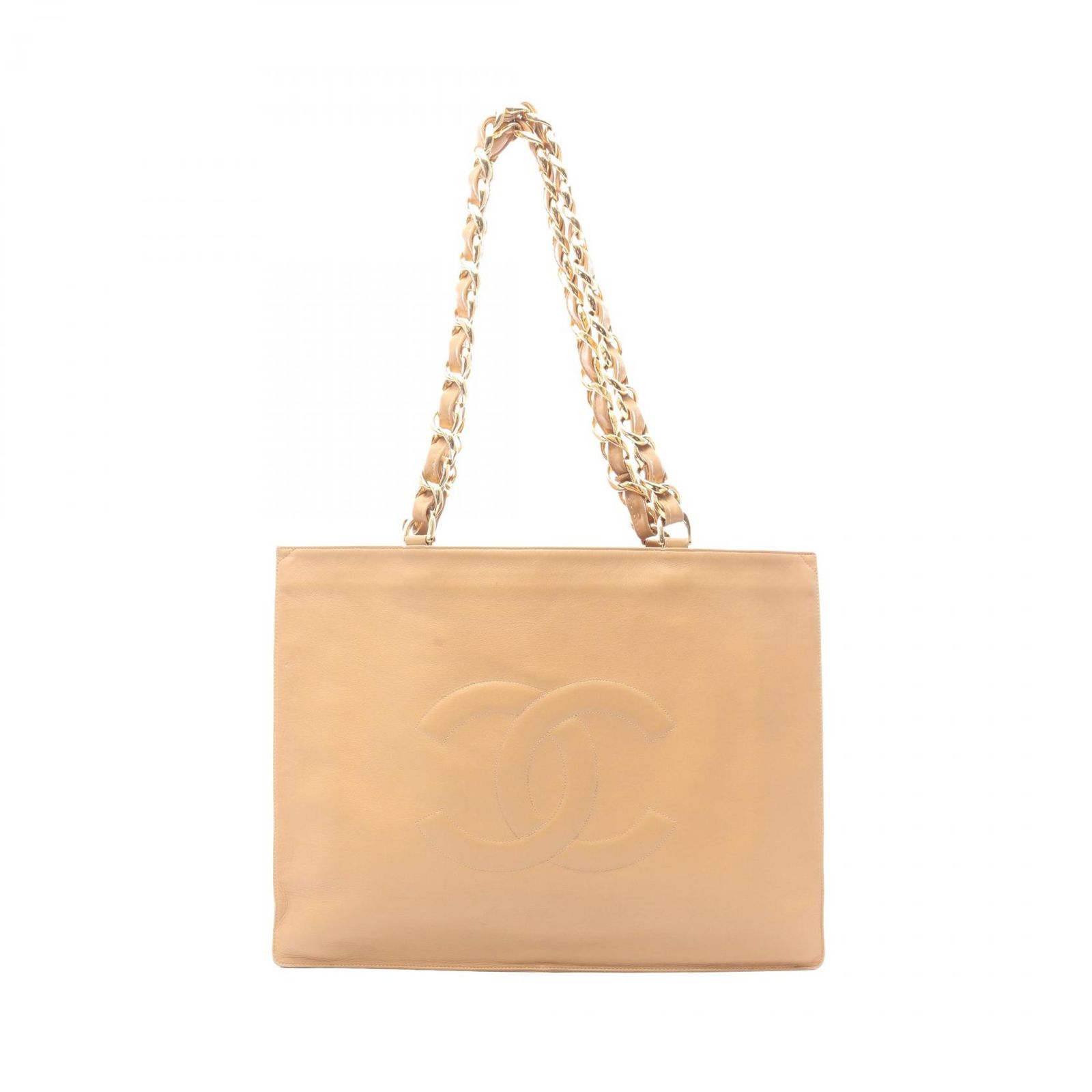 シャネル CHANEL トートバッグ デカココマーク ベージュ ラムスキン（羊革） デカココ チェーントート レディース Used B