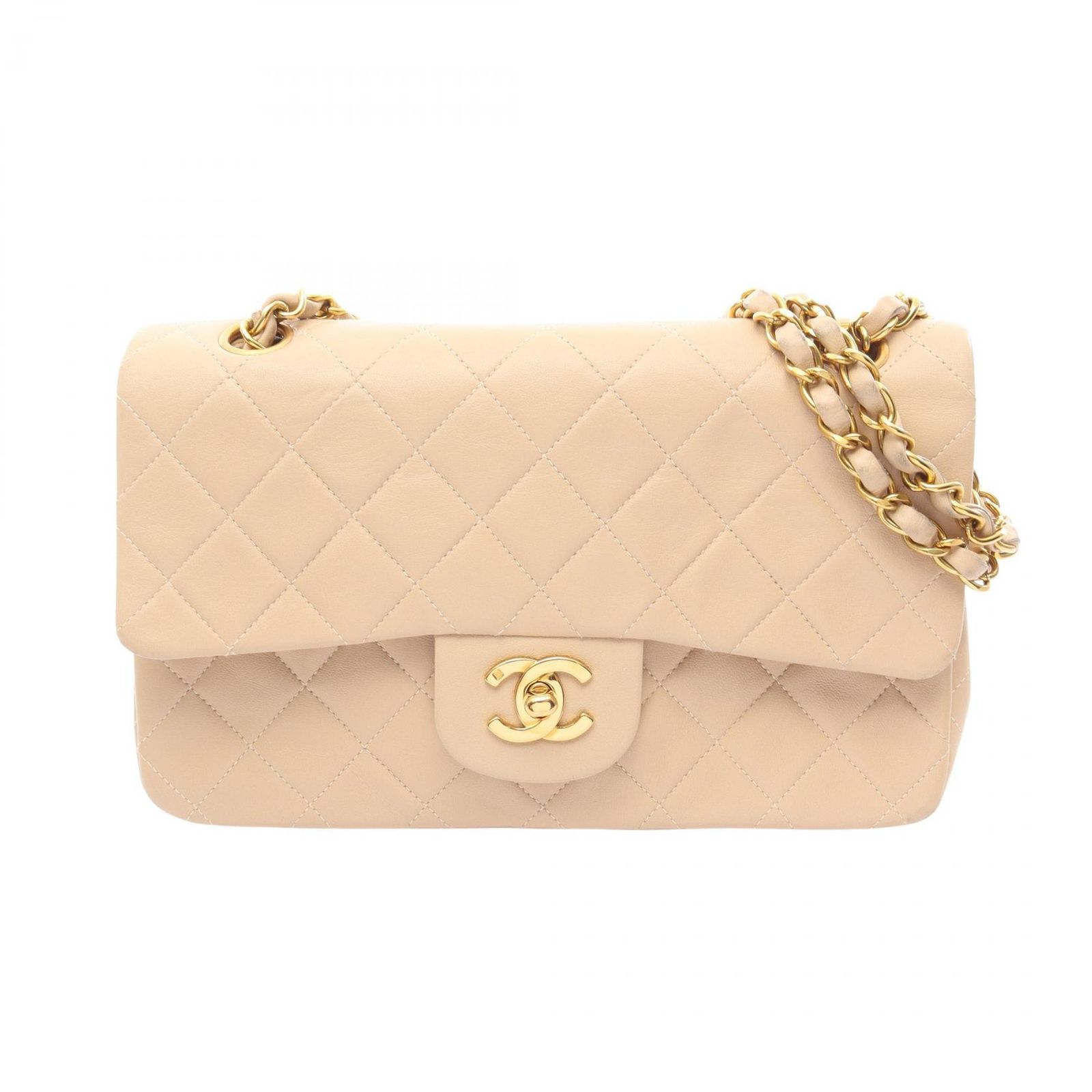 シャネル CHANEL ショルダーバッグ マトラッセ Wフラップ ベージュ ラムスキン（羊革） マトラッセ ダブルフラップ チェーンショルダー レディース Used B